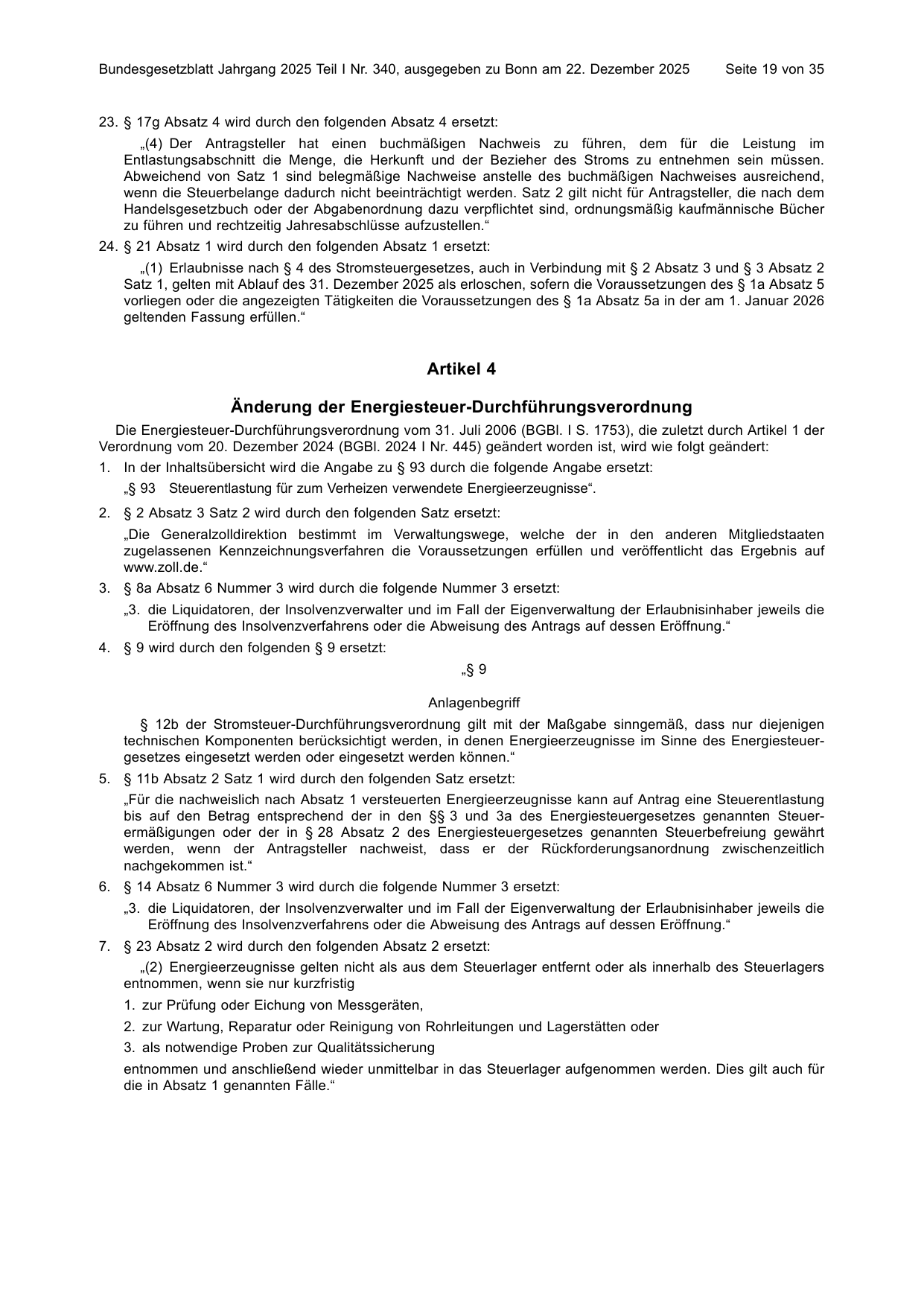 BGBl. 2025, Seite 19 — Originalseite als Abbildung