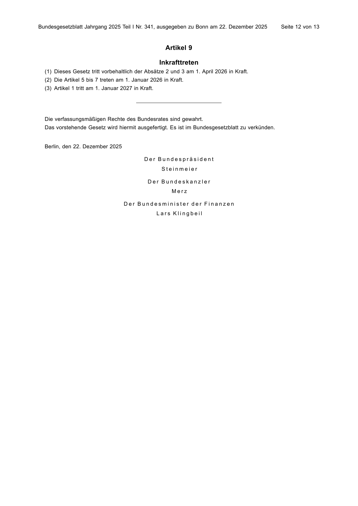 BGBl. 2025, Seite 12 — Originalseite als Abbildung