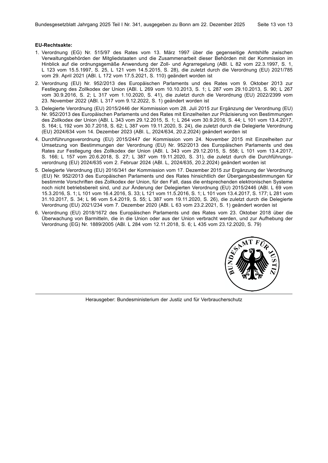 BGBl. 2025, Seite 13 — Originalseite als Abbildung