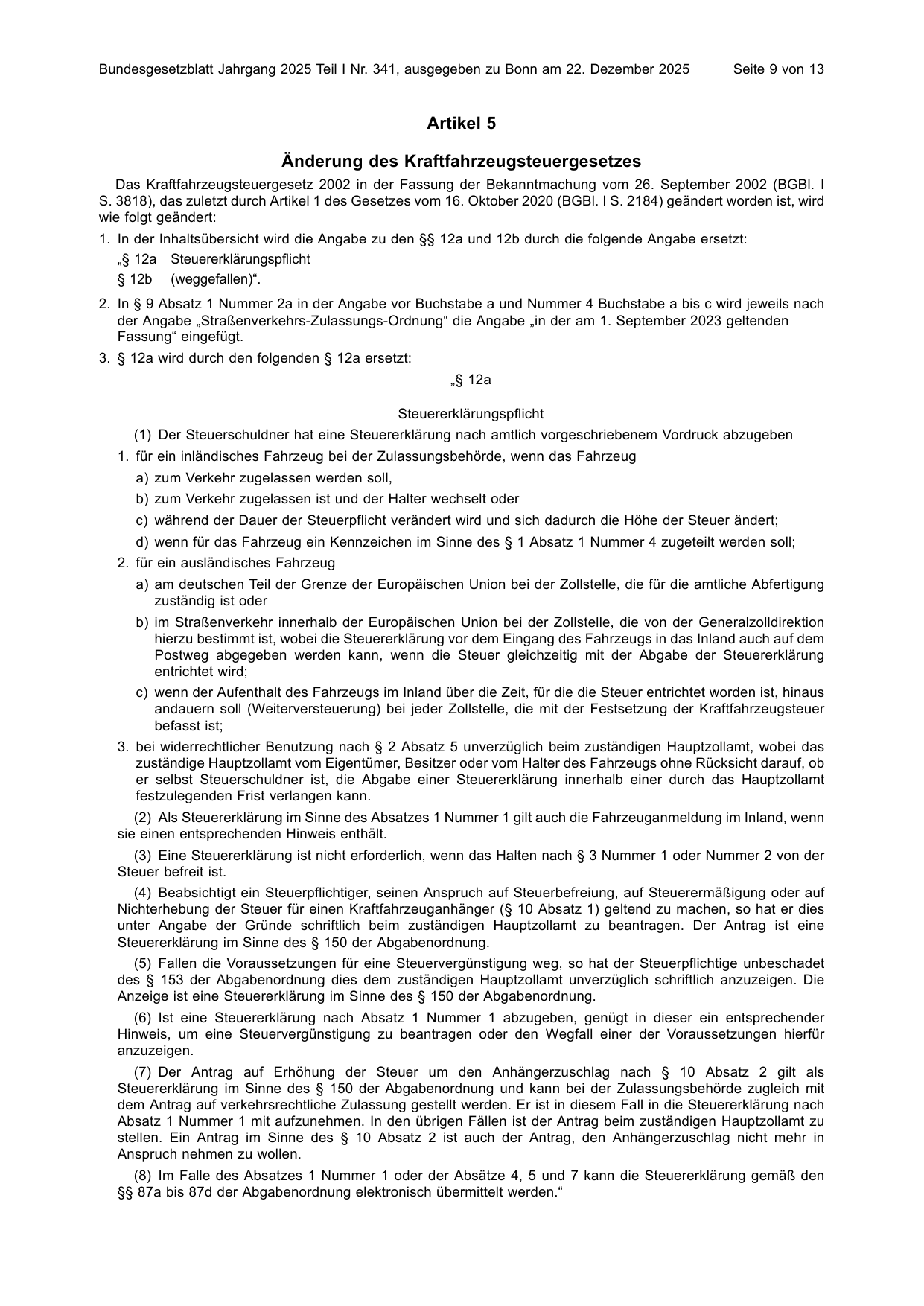 BGBl. 2025, Seite 9 — Originalseite als Abbildung