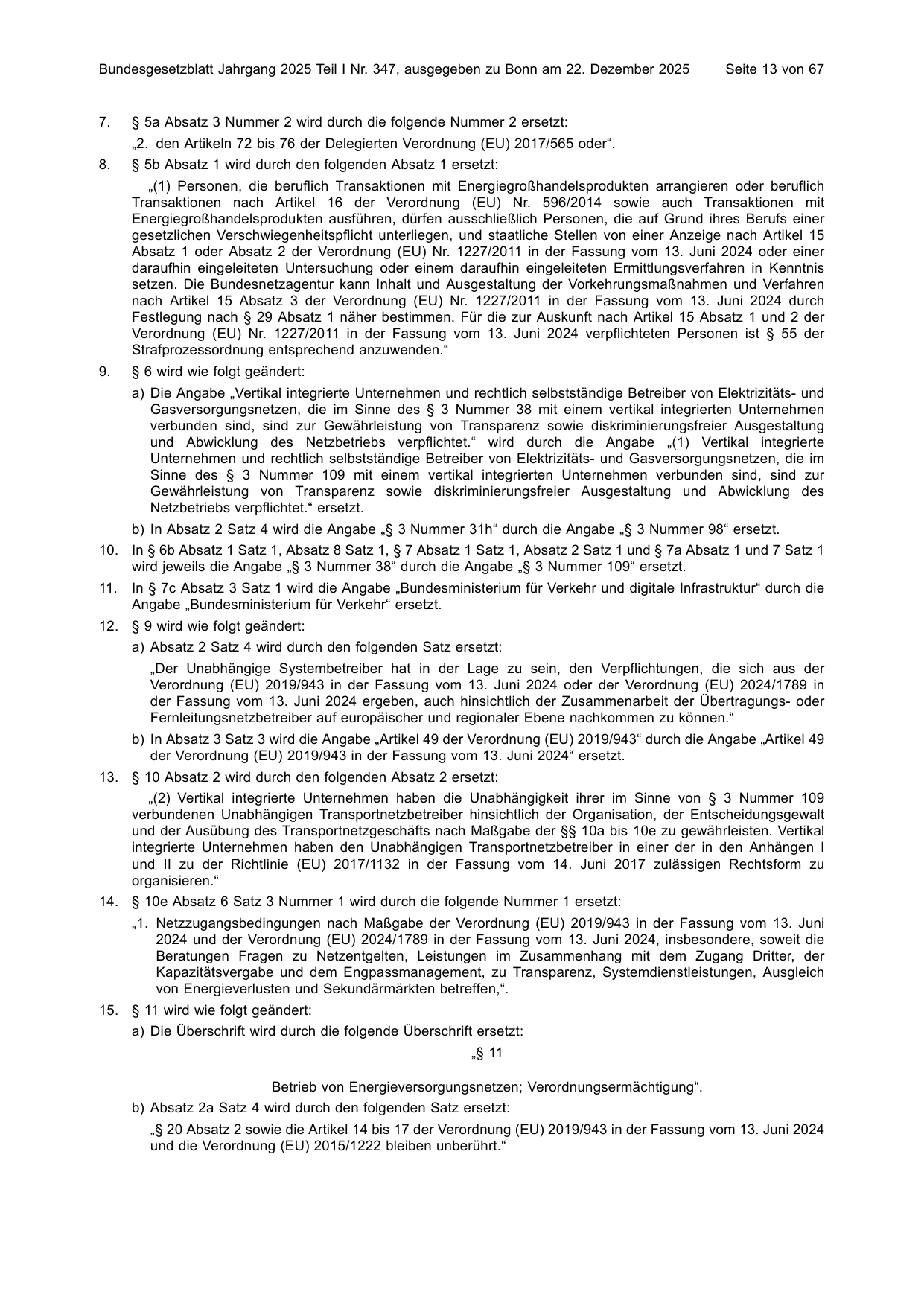 BGBl. 2025, Seite 13 — Originalseite als Abbildung