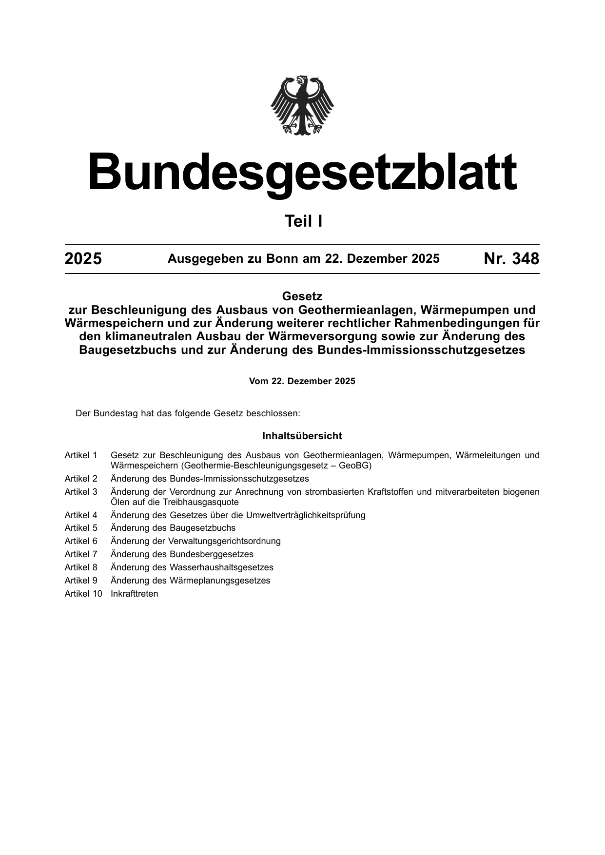 BGBl. 2025, Seite 1 — Originalseite als Abbildung