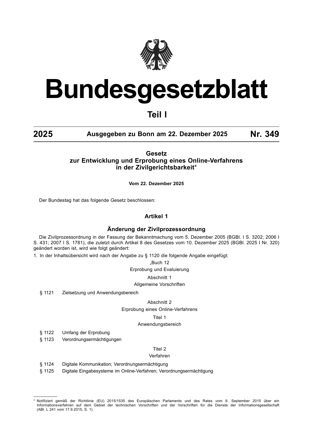 BGBl. 2025, Seite 1 — Originalseite als Abbildung