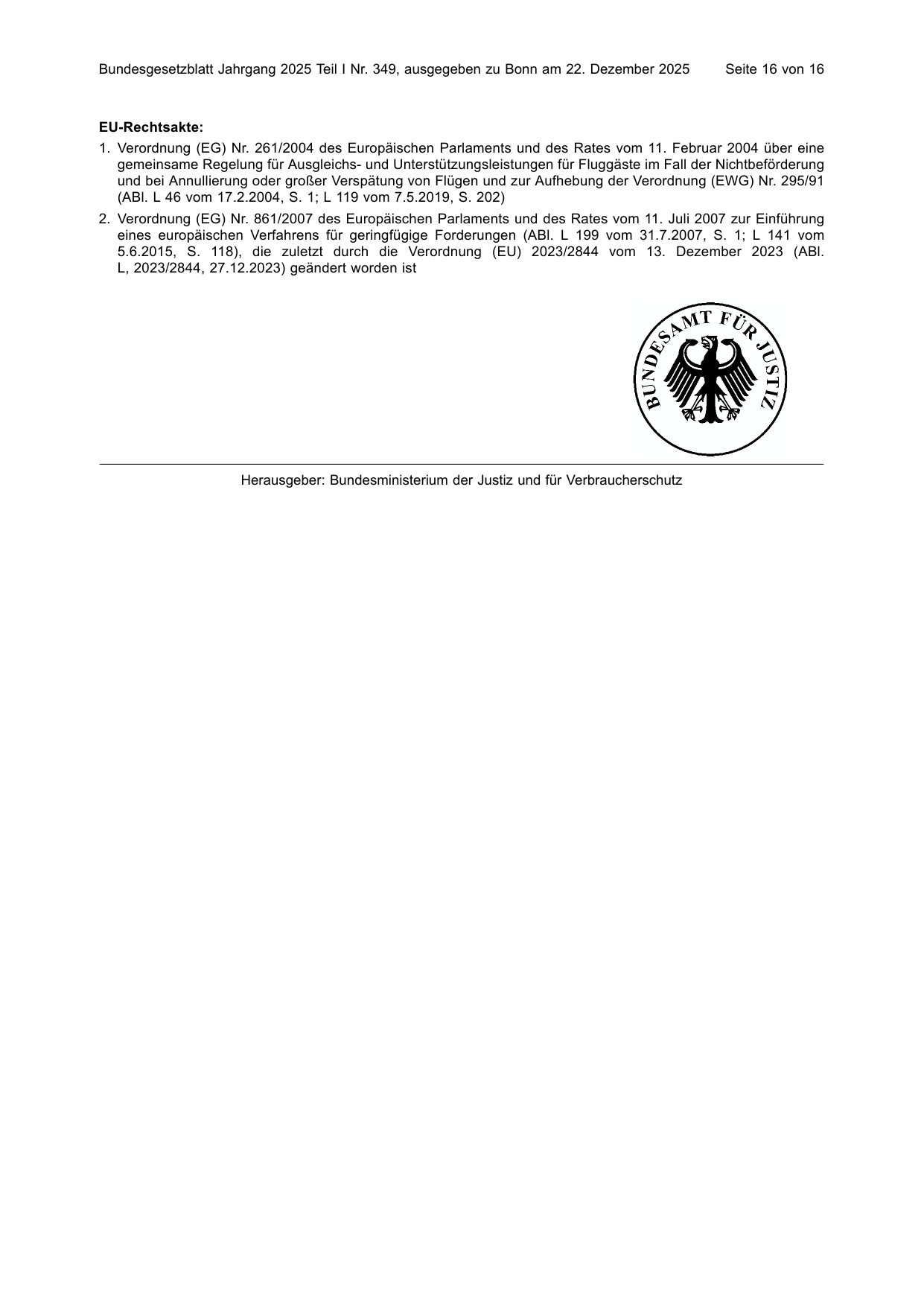 BGBl. 2025, Seite 16 — Originalseite als Abbildung