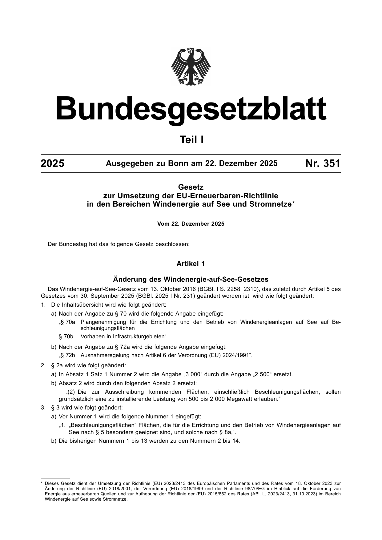 BGBl. 2025, Seite 1 — Originalseite als Abbildung