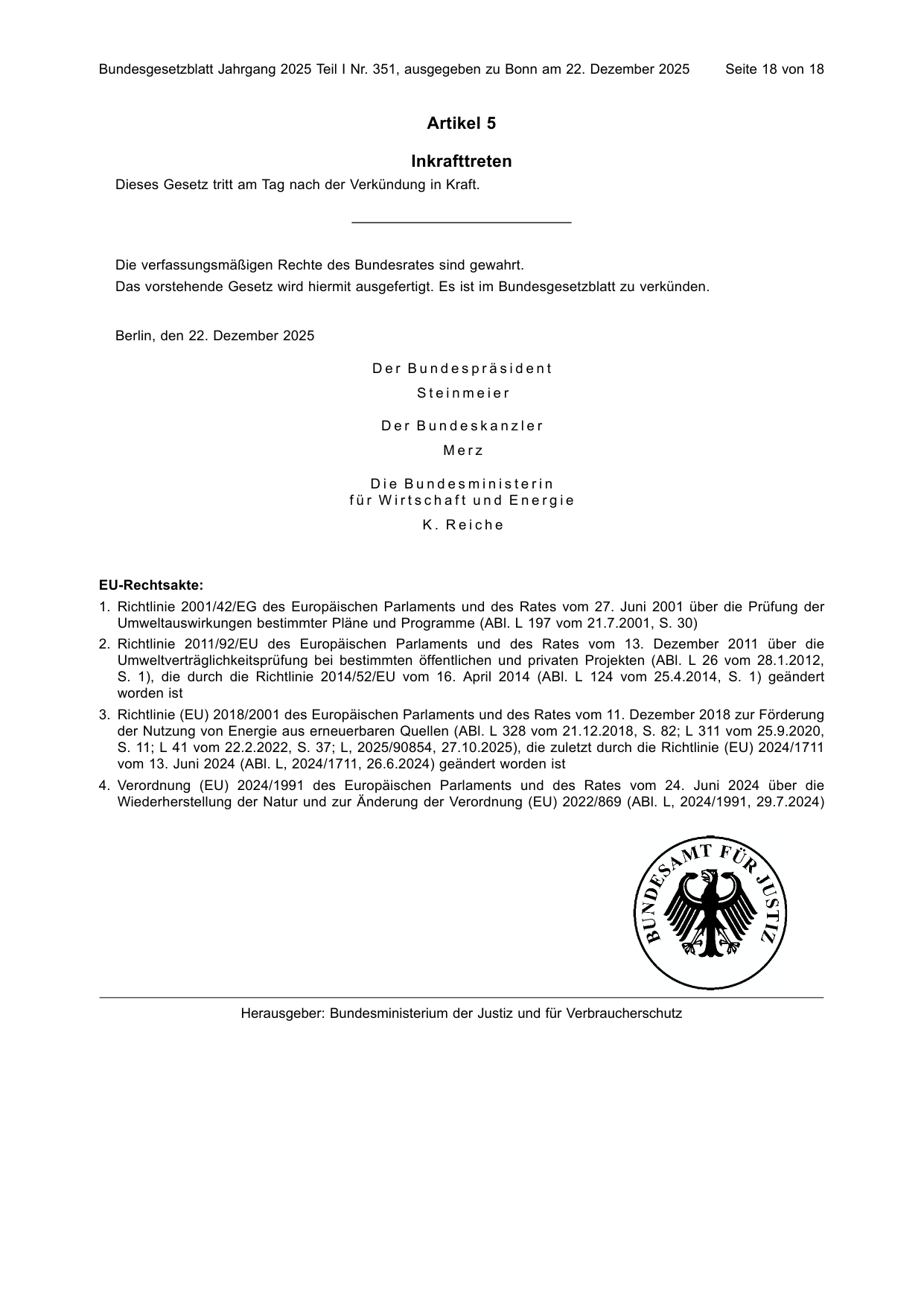 BGBl. 2025, Seite 18 — Originalseite als Abbildung