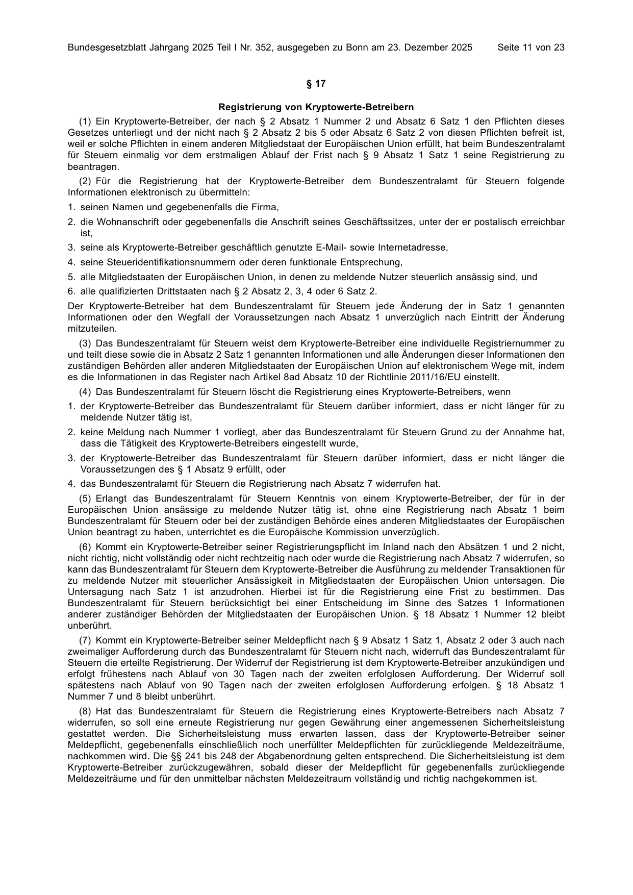 BGBl. 2025, Seite 11 — Originalseite als Abbildung