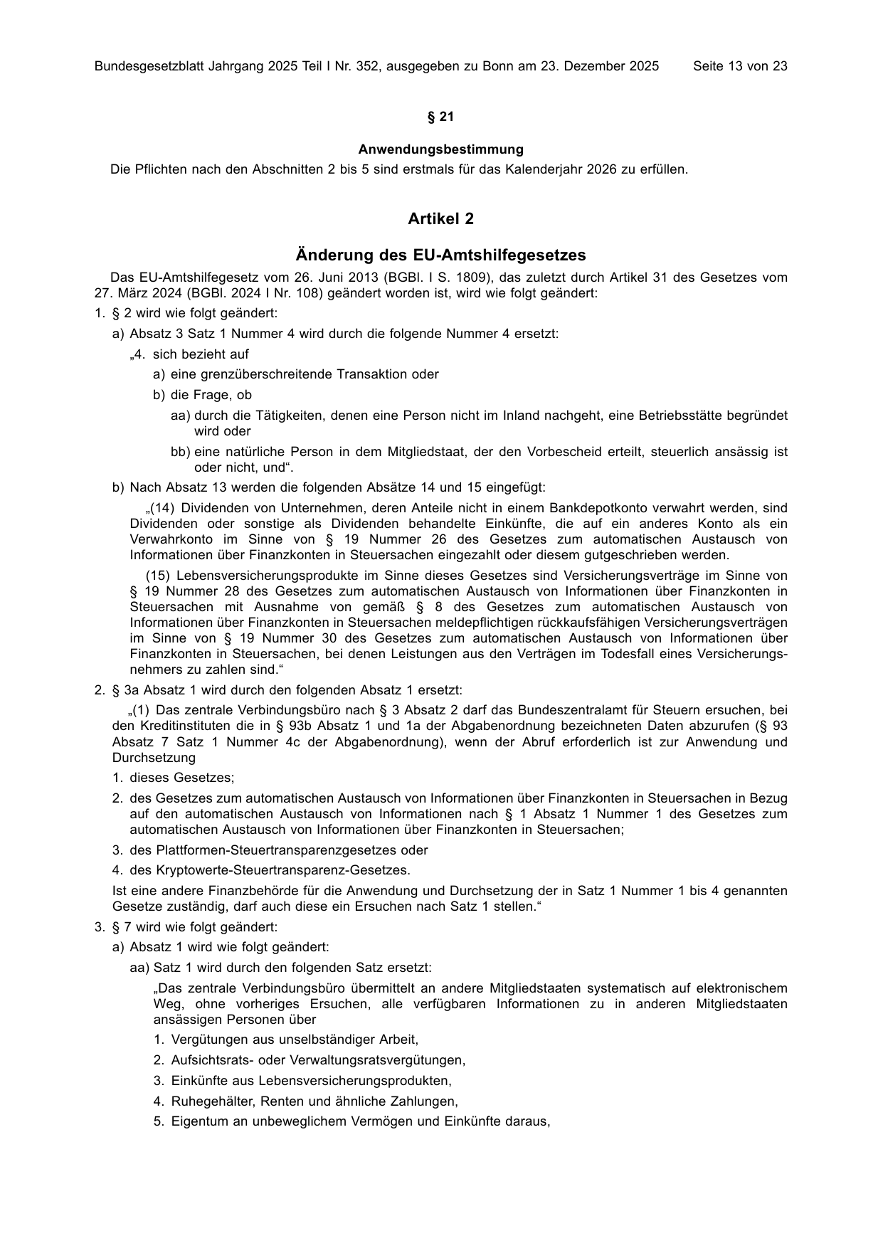 BGBl. 2025, Seite 13 — Originalseite als Abbildung