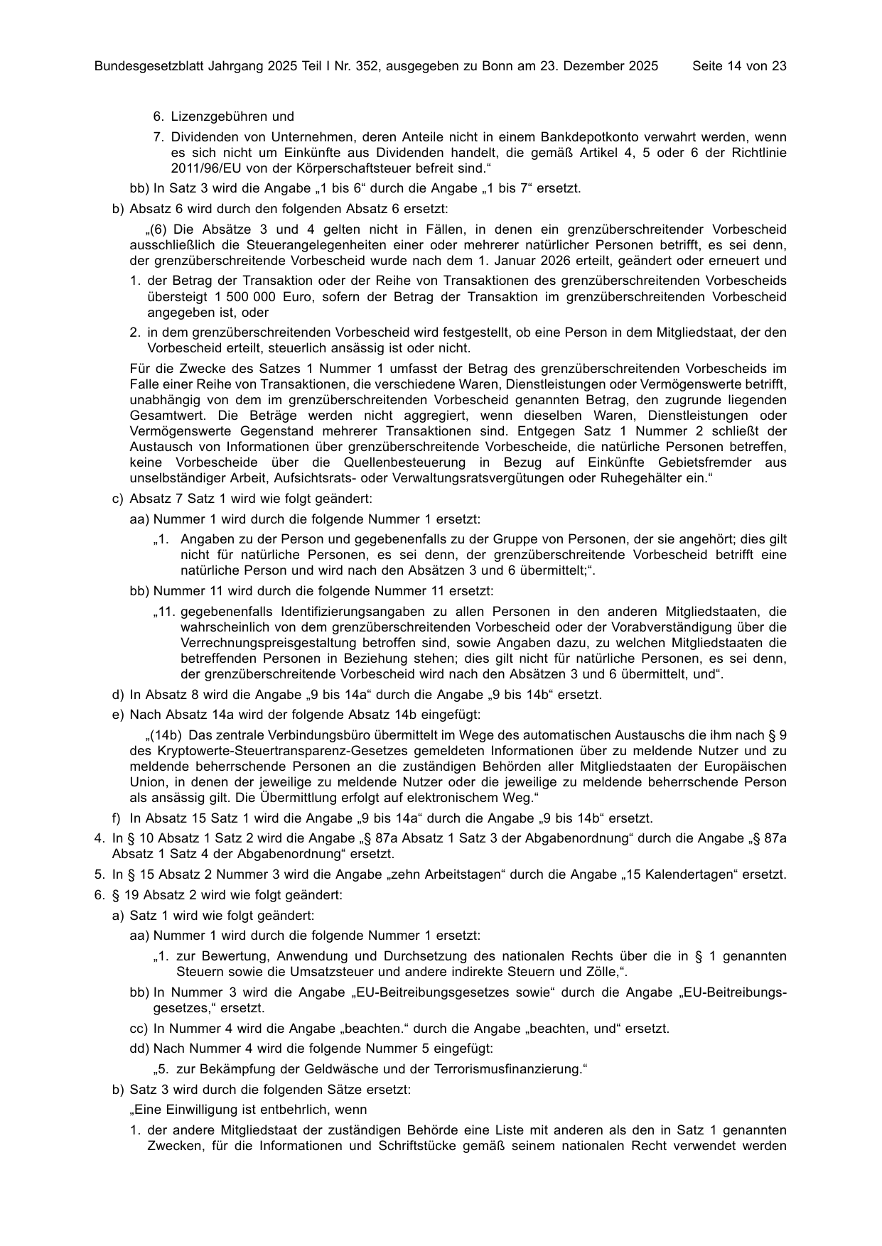 BGBl. 2025, Seite 14 — Originalseite als Abbildung