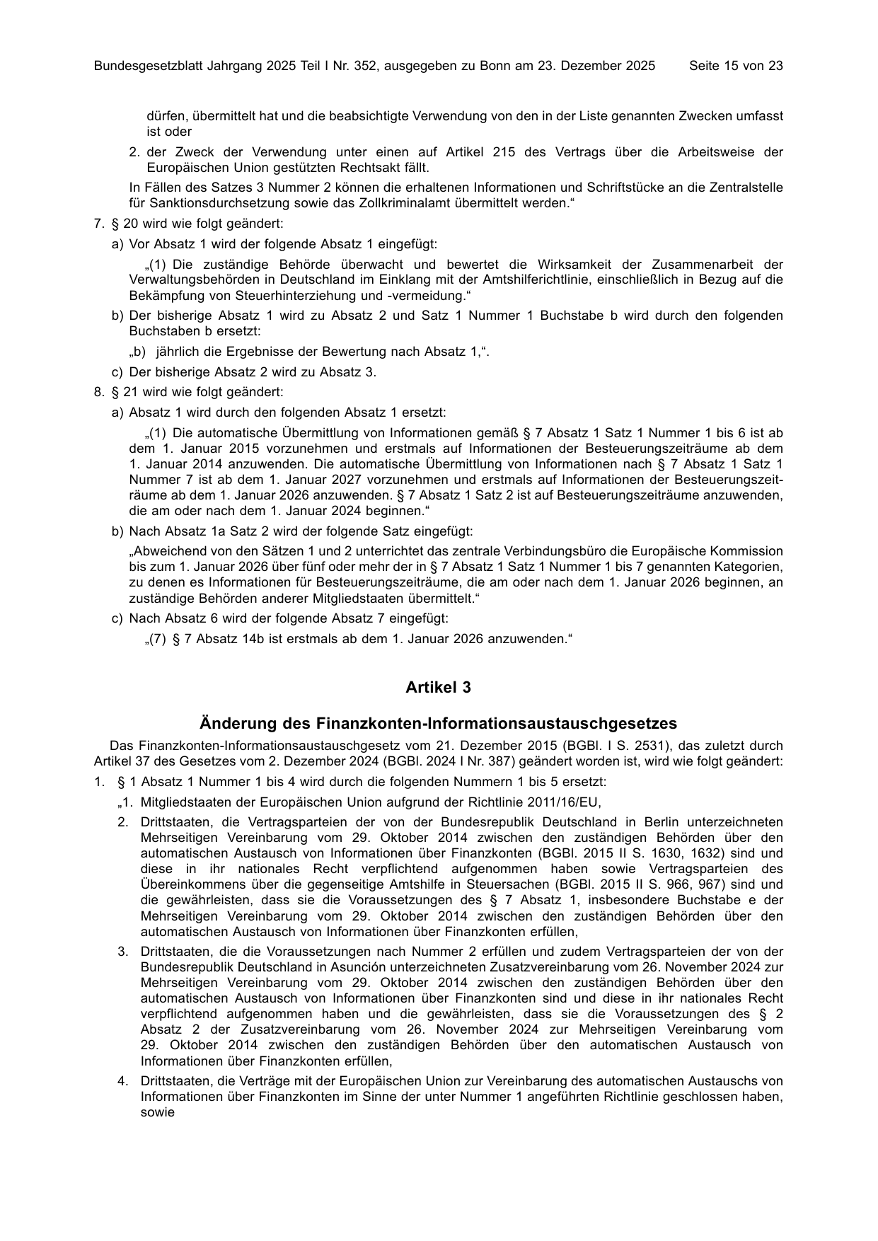 BGBl. 2025, Seite 15 — Originalseite als Abbildung