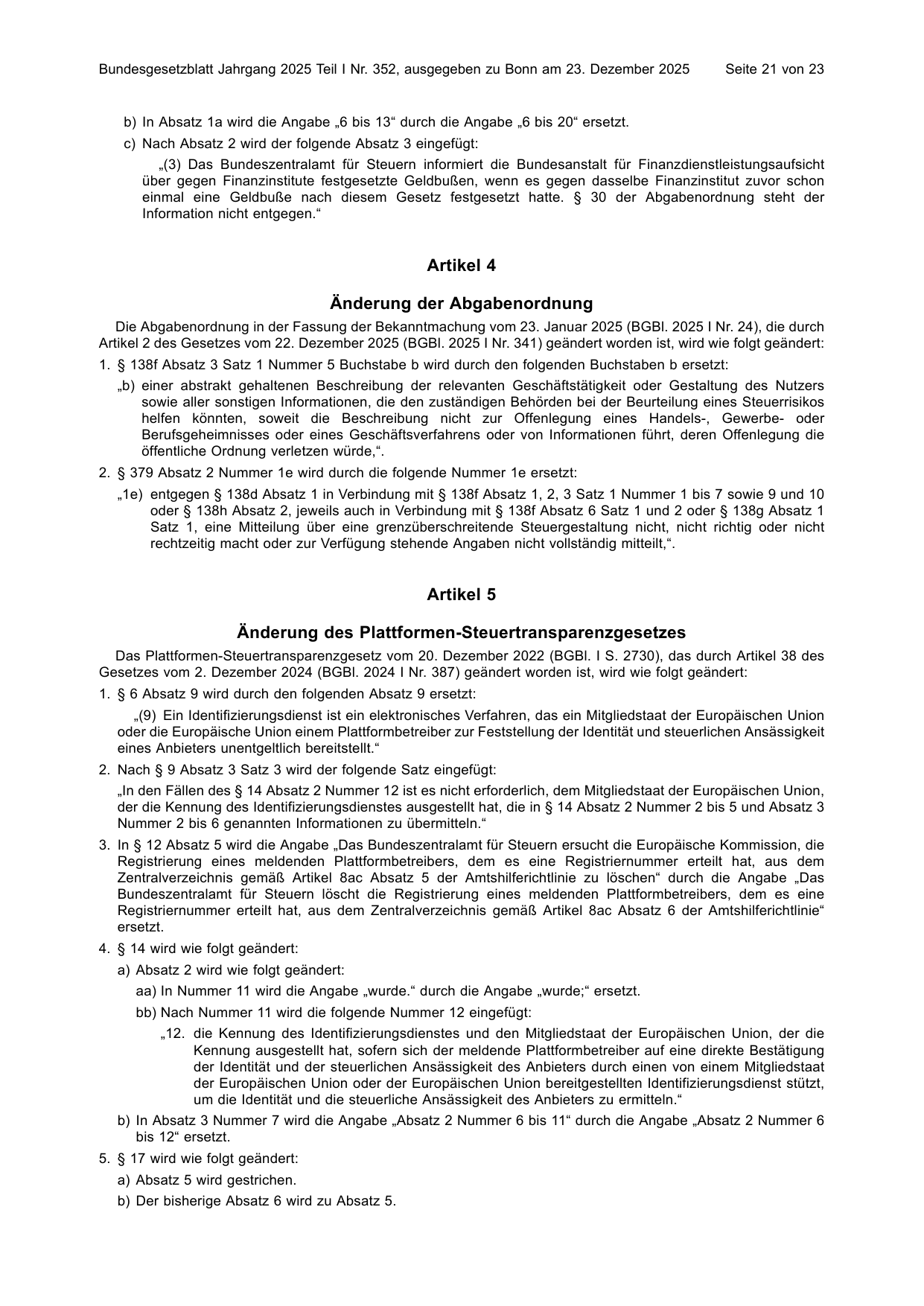 BGBl. 2025, Seite 21 — Originalseite als Abbildung