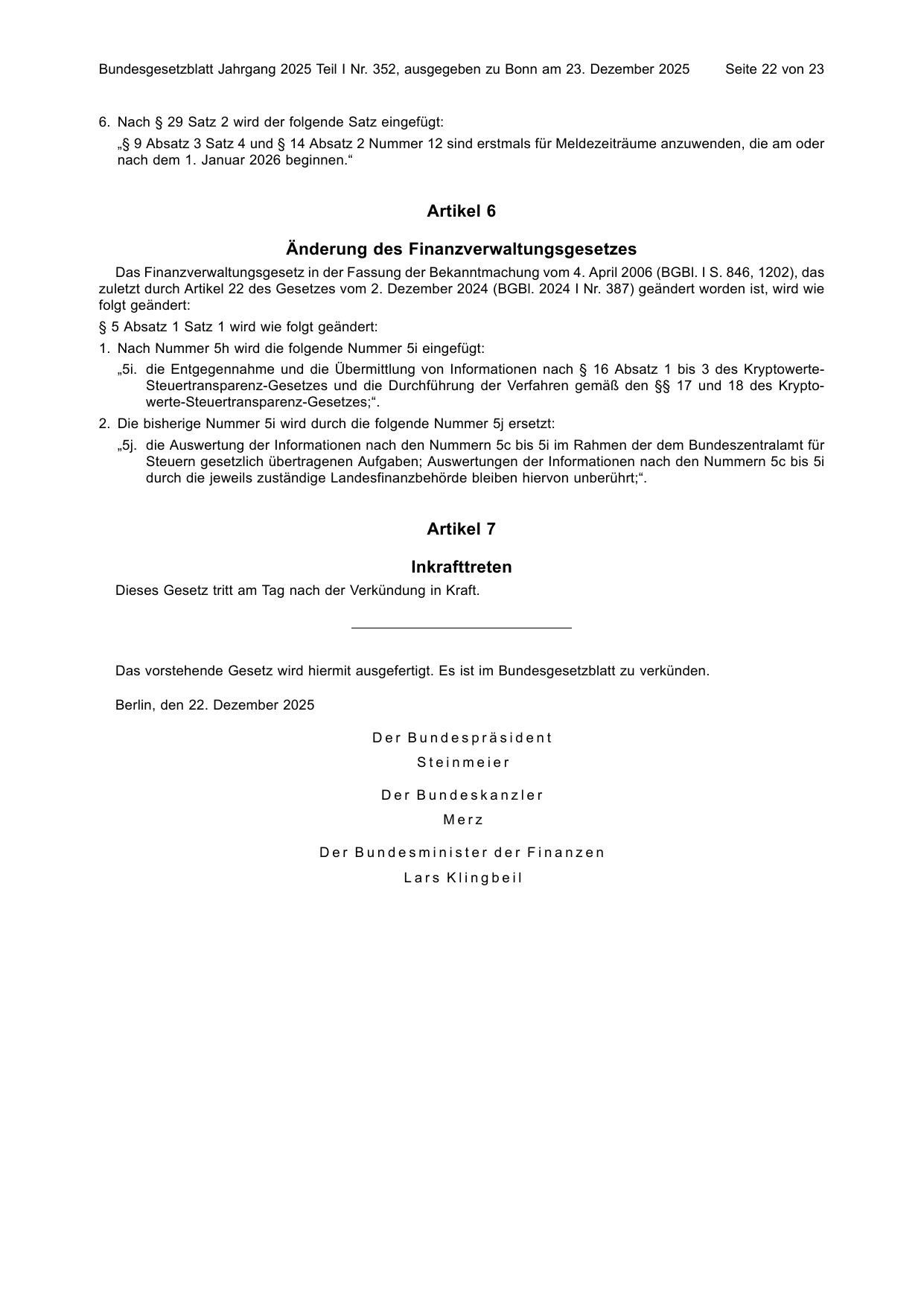 BGBl. 2025, Seite 22 — Originalseite als Abbildung