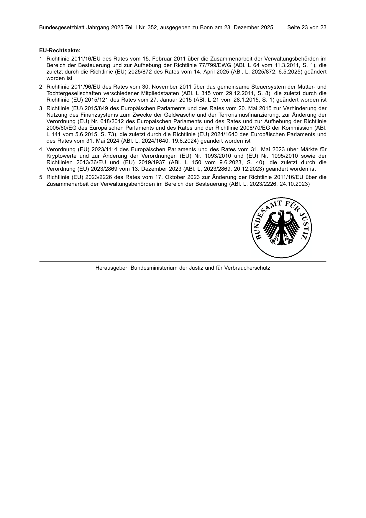 BGBl. 2025, Seite 23 — Originalseite als Abbildung