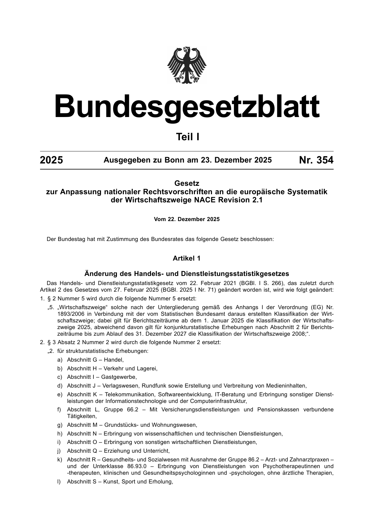 BGBl. 2025, Seite 1 — Originalseite als Abbildung