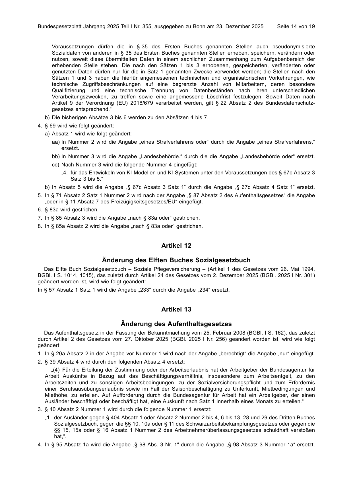 BGBl. 2025, Seite 14 — Originalseite als Abbildung