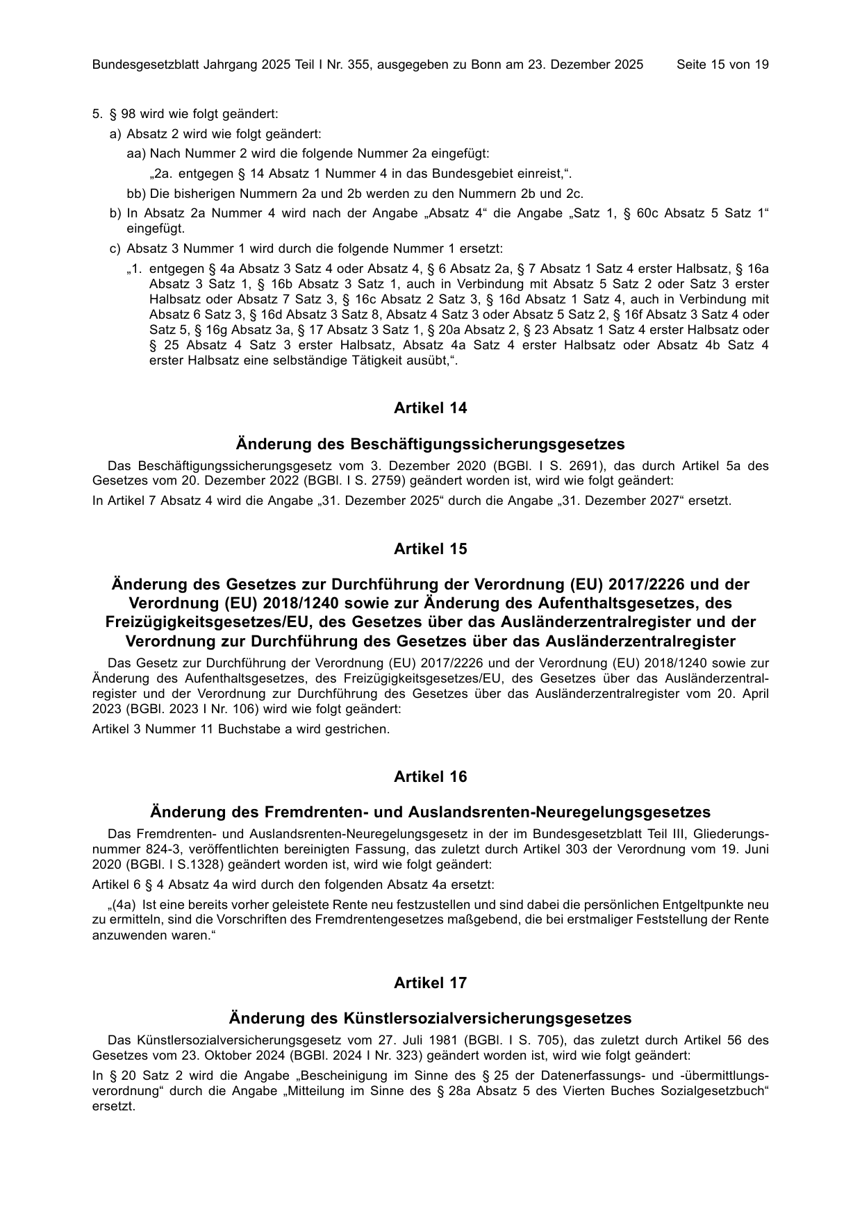 BGBl. 2025, Seite 15 — Originalseite als Abbildung