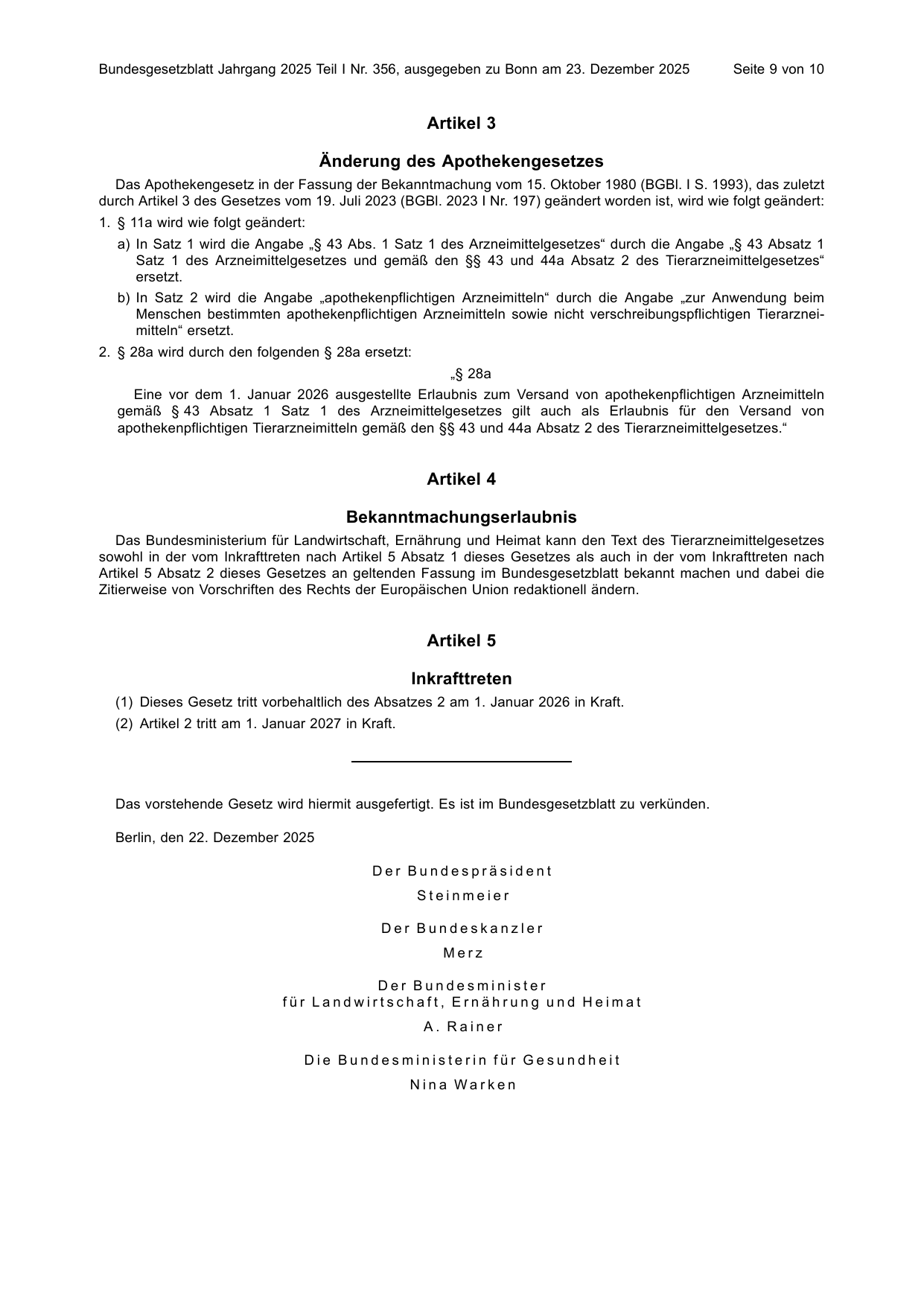 BGBl. 2025, Seite 9 — Originalseite als Abbildung