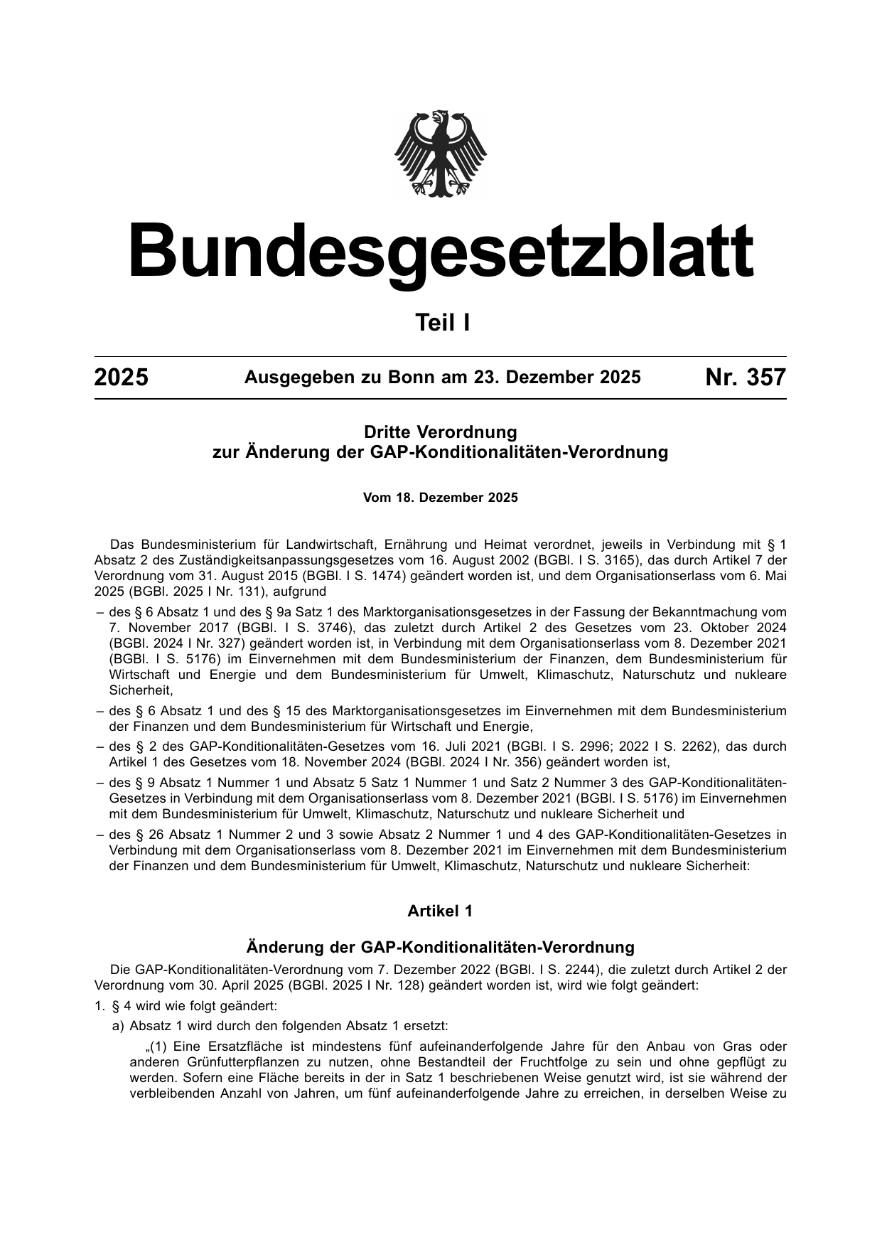 BGBl. 2025, Seite 1 — Originalseite als Abbildung