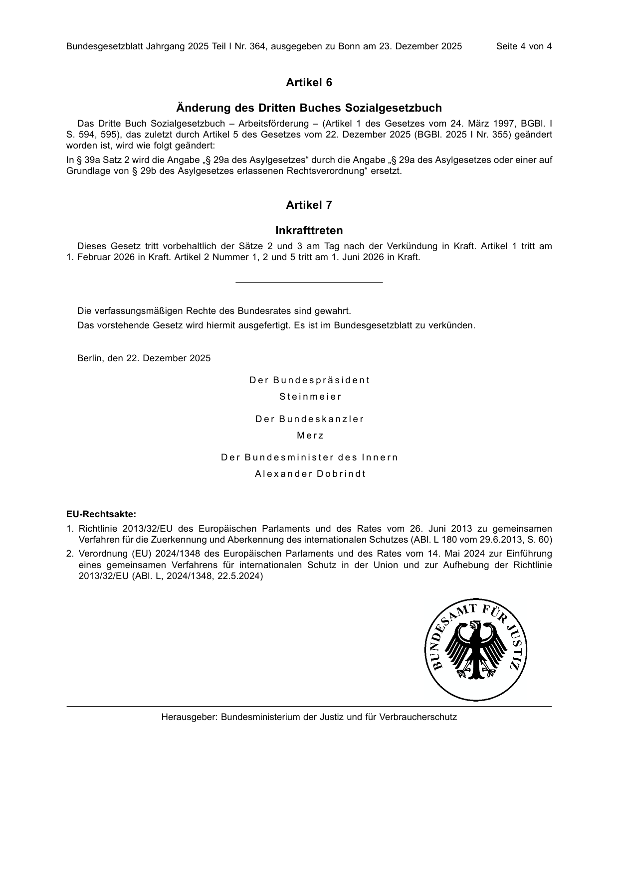 BGBl. 2025, Seite 4 — Originalseite als Abbildung