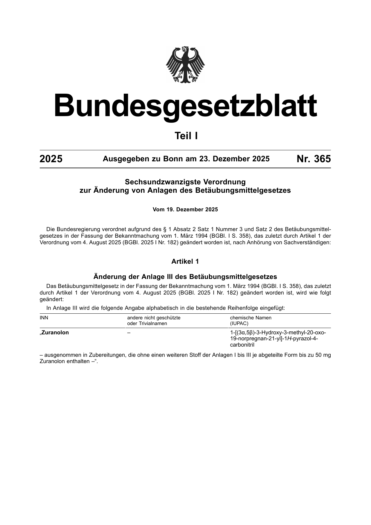BGBl. 2025, Seite 1 — Originalseite als Abbildung