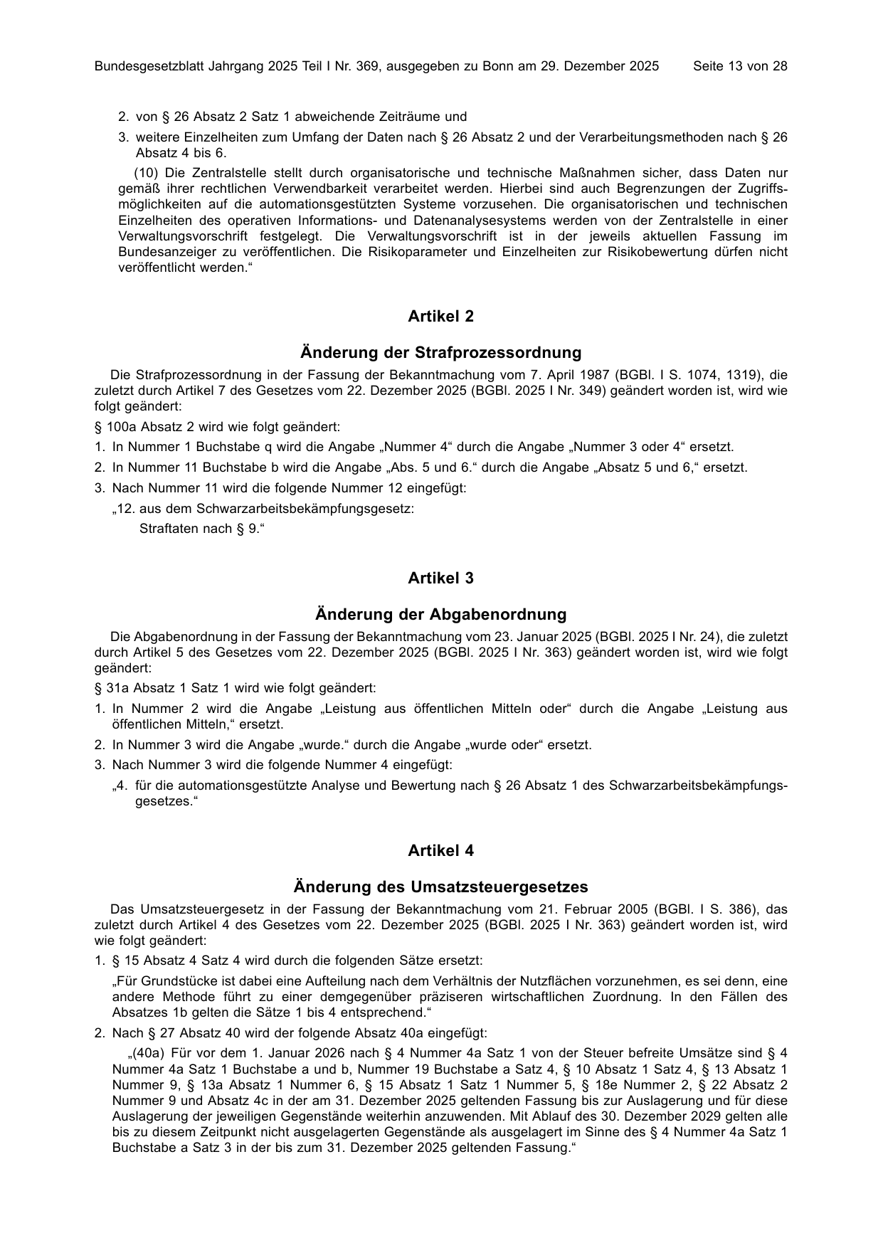 BGBl. 2025, Seite 13 — Originalseite als Abbildung
