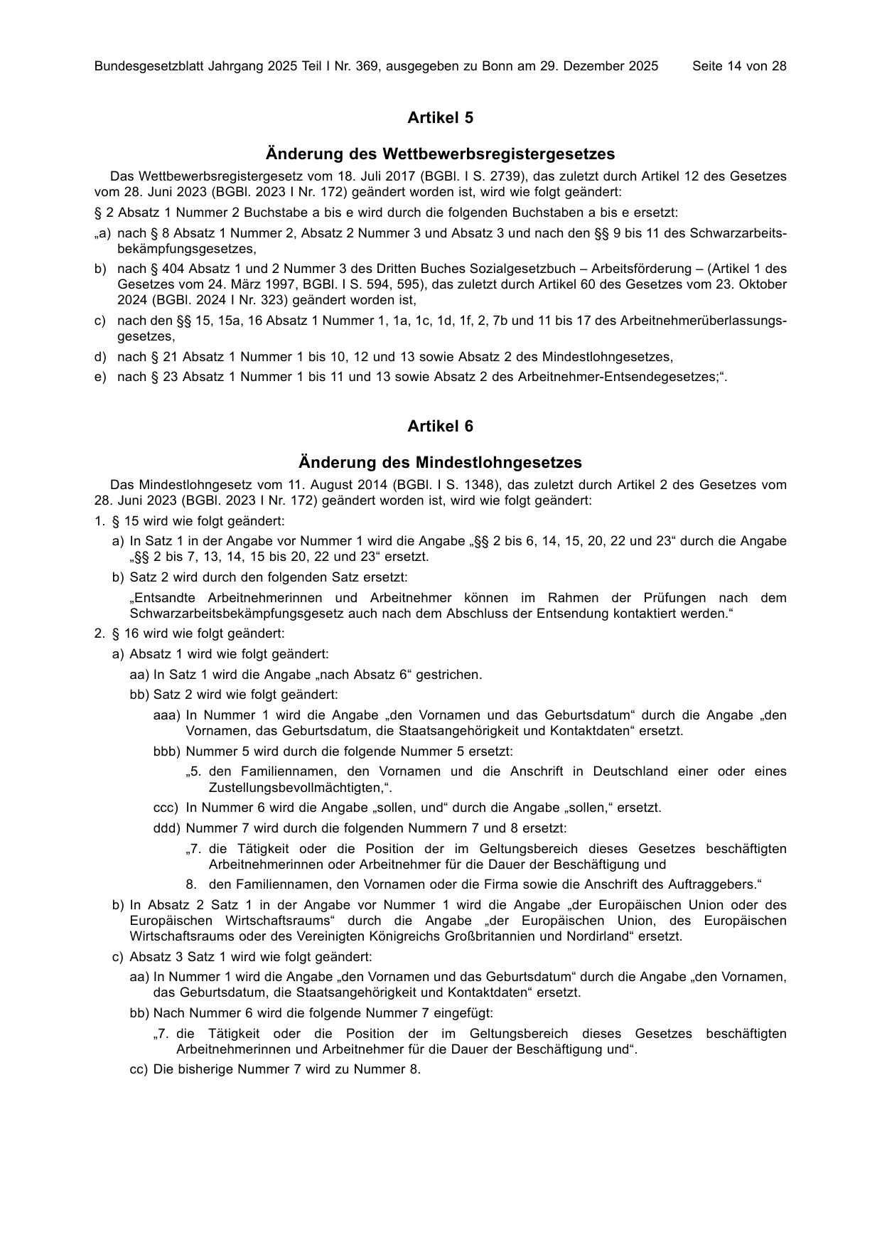 BGBl. 2025, Seite 14 — Originalseite als Abbildung