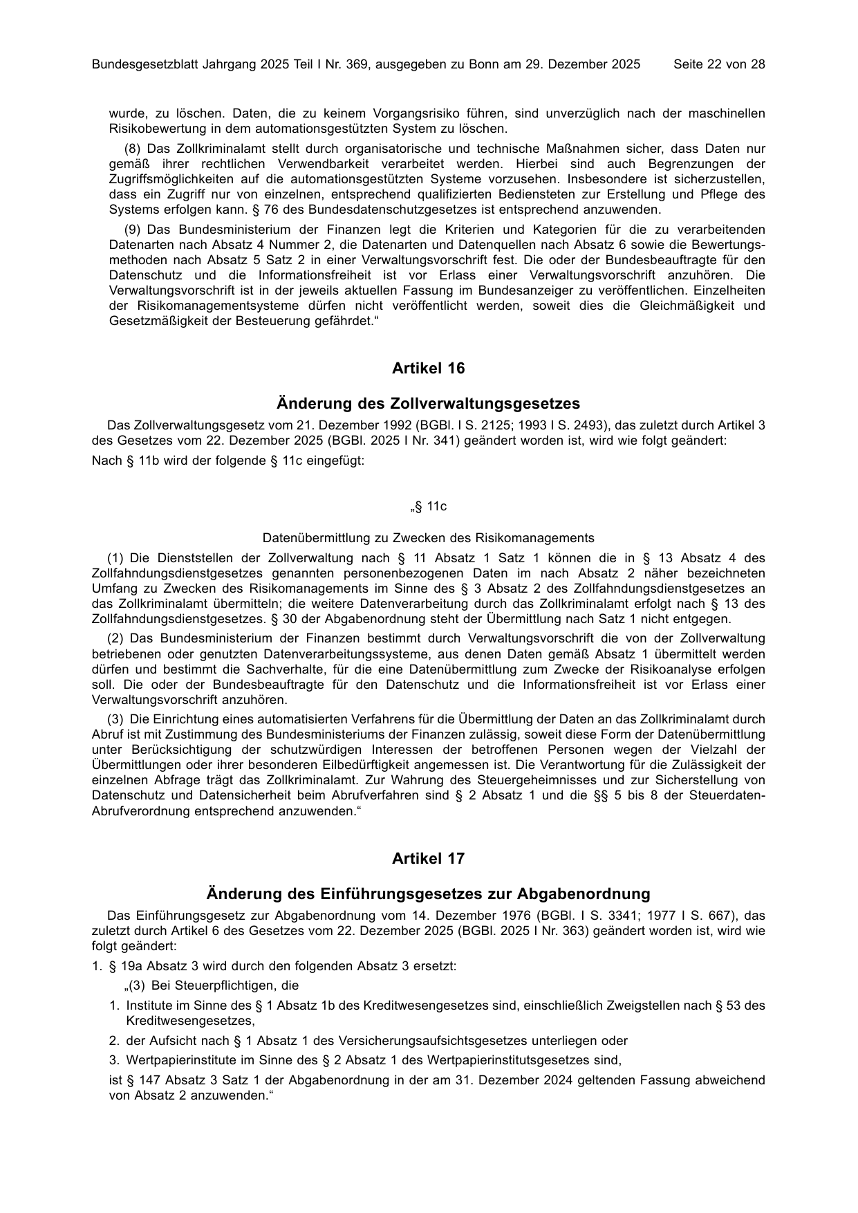 BGBl. 2025, Seite 22 — Originalseite als Abbildung