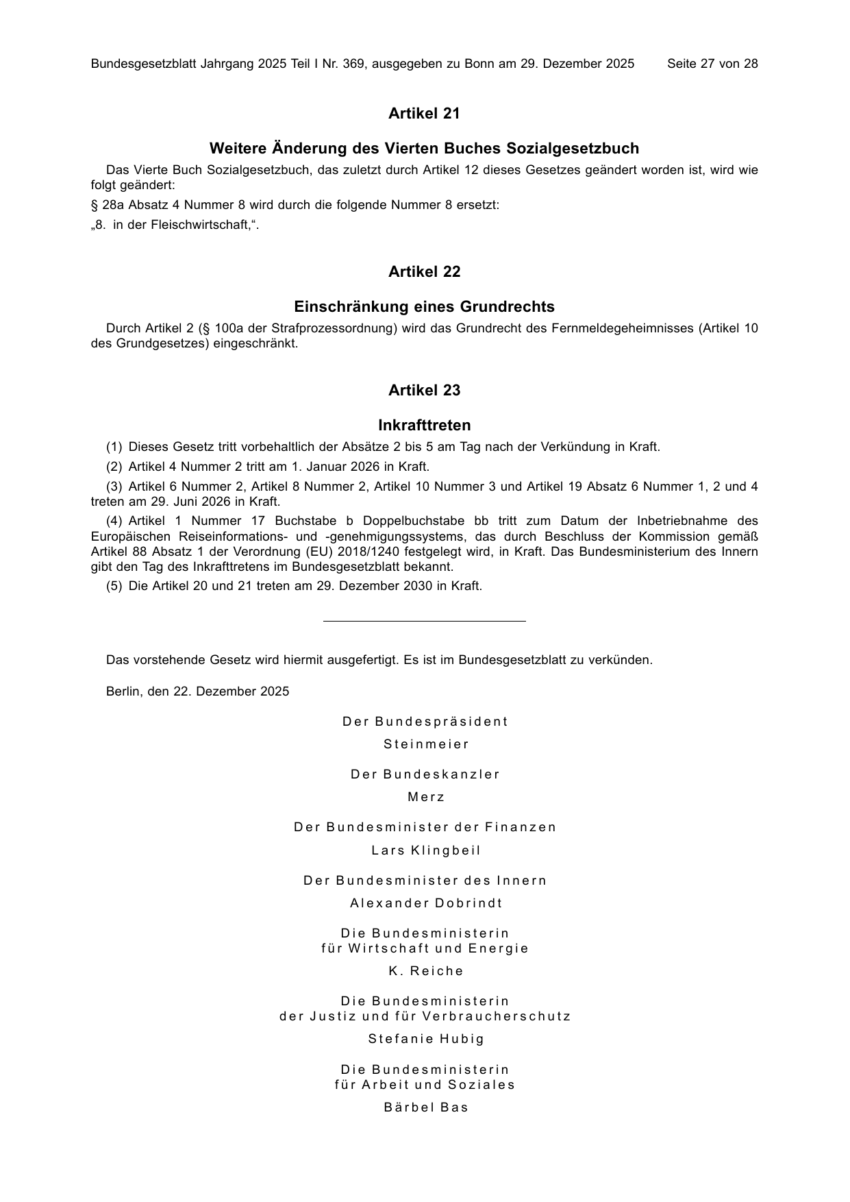 BGBl. 2025, Seite 27 — Originalseite als Abbildung