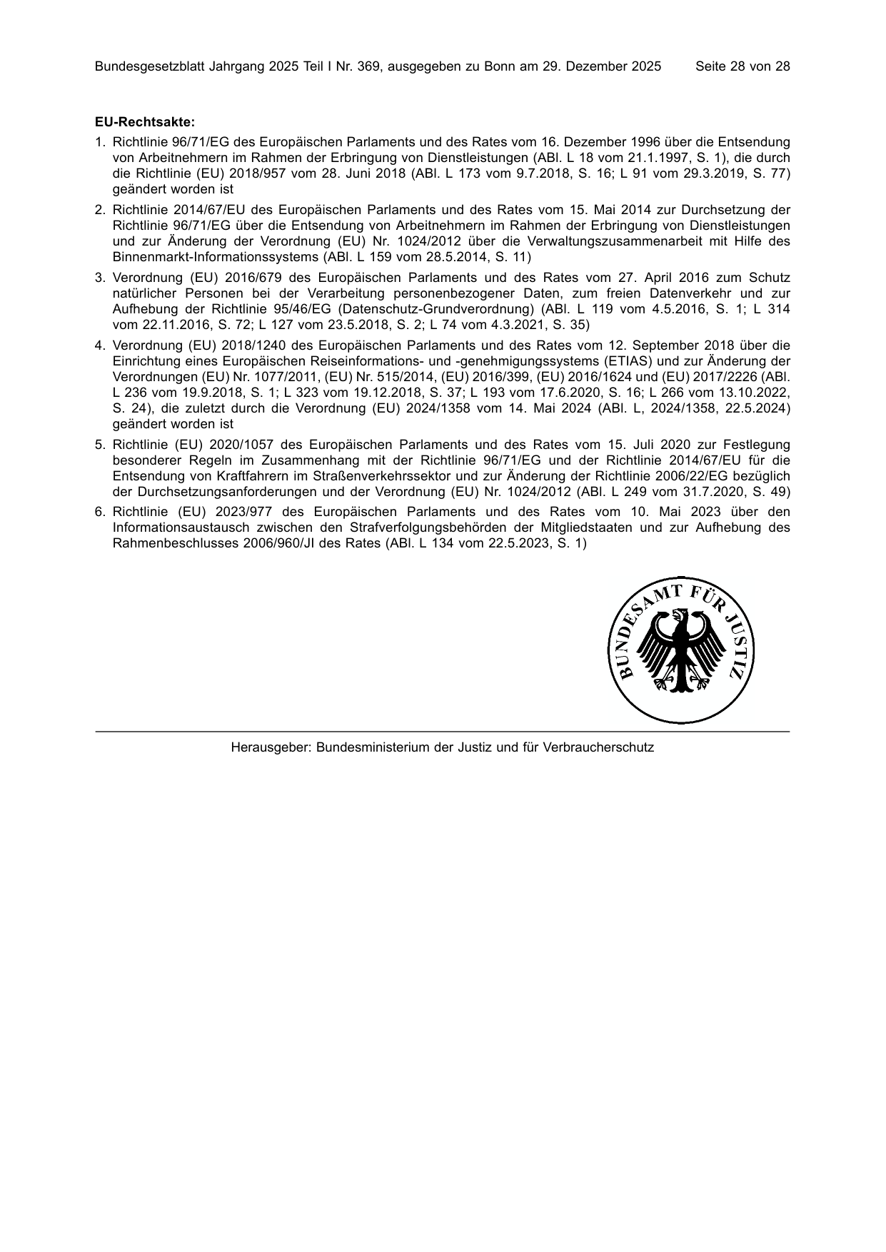 BGBl. 2025, Seite 28 — Originalseite als Abbildung