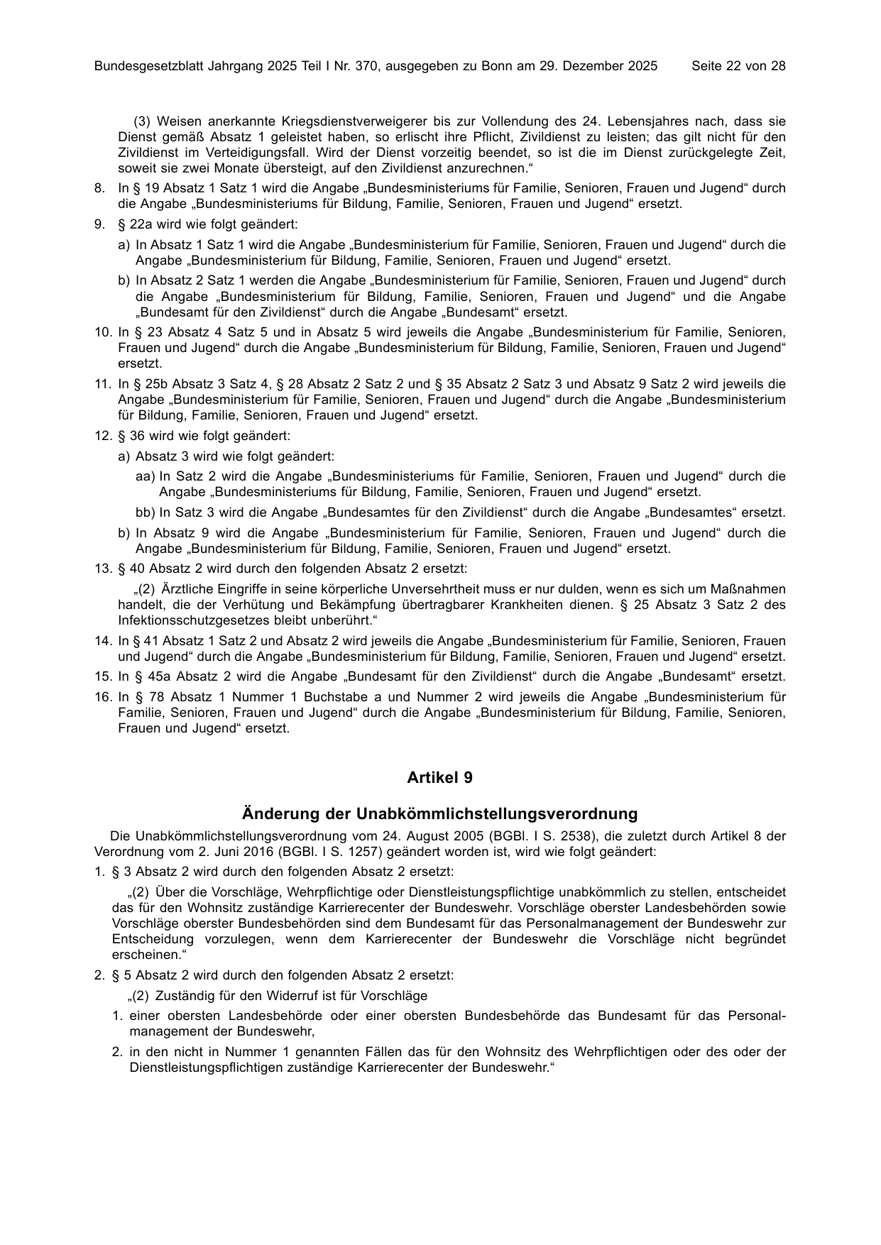 BGBl. 2025, Seite 22 — Originalseite als Abbildung