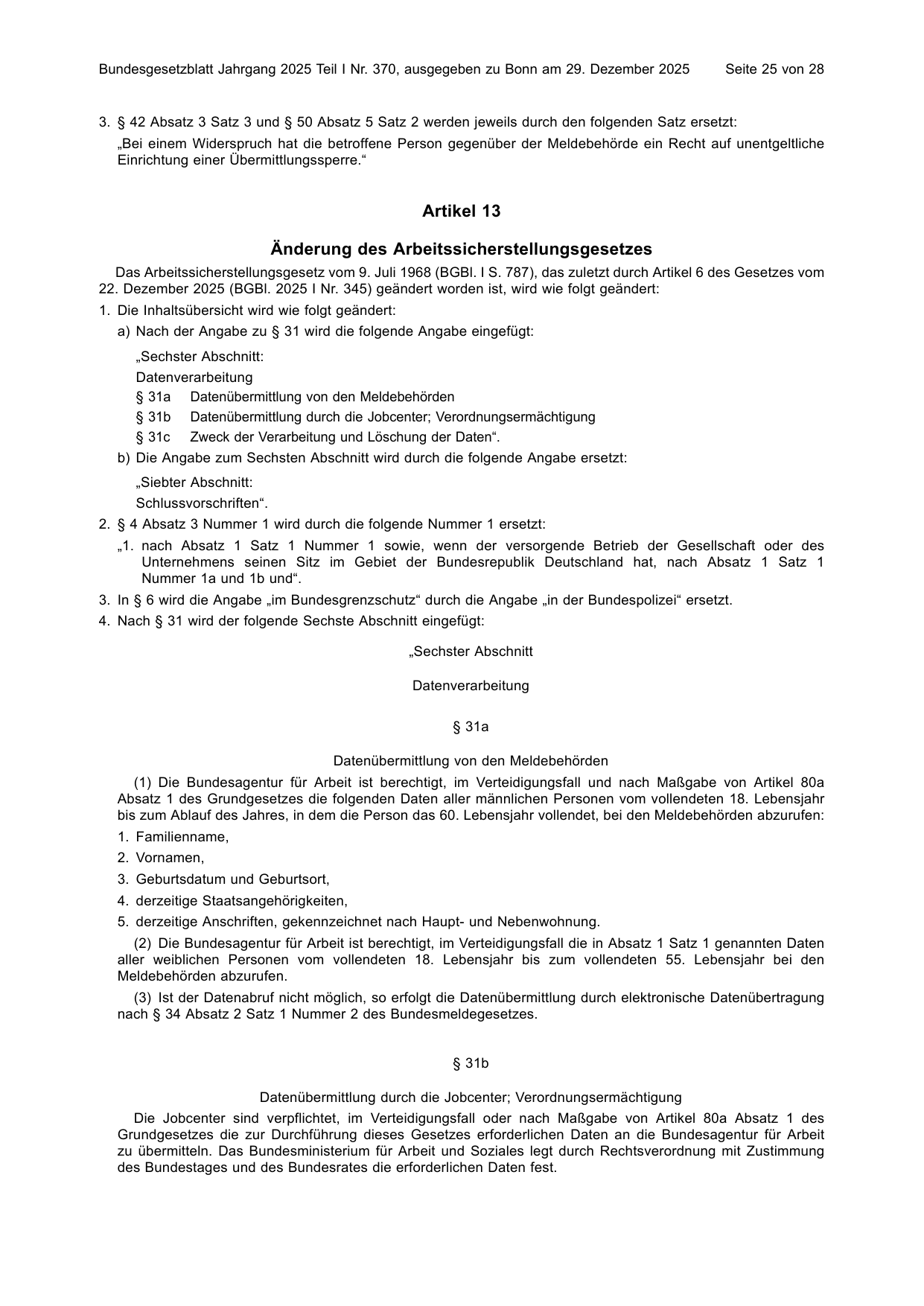 BGBl. 2025, Seite 25 — Originalseite als Abbildung