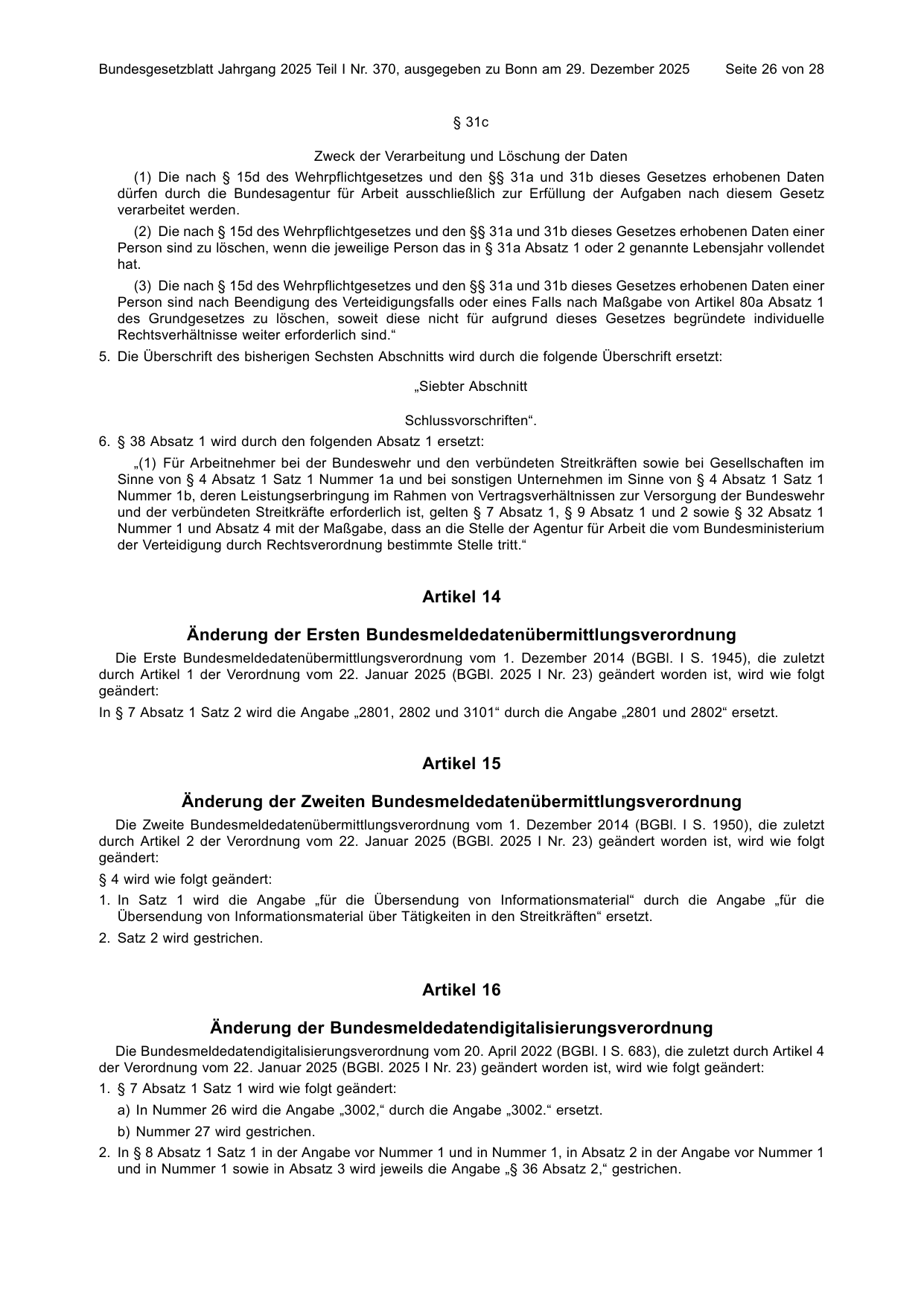 BGBl. 2025, Seite 26 — Originalseite als Abbildung