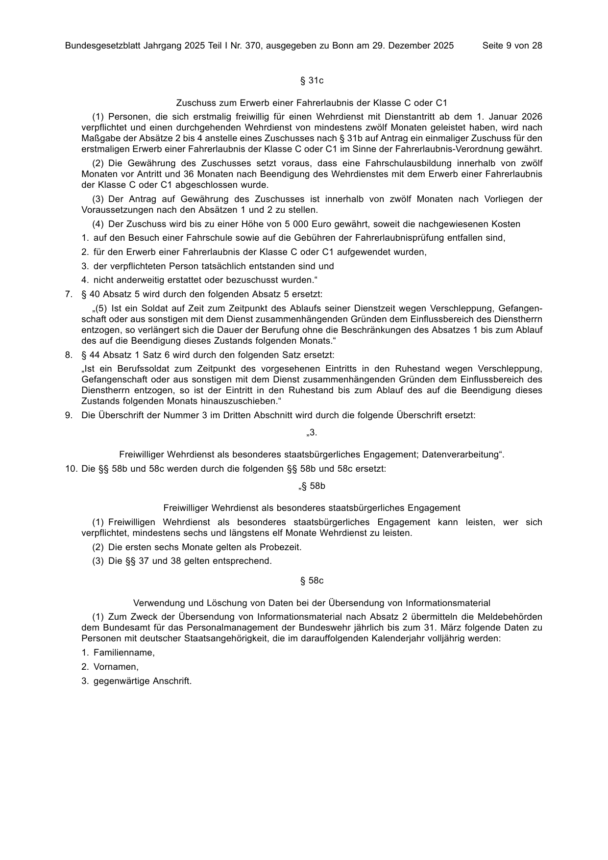 BGBl. 2025, Seite 9 — Originalseite als Abbildung