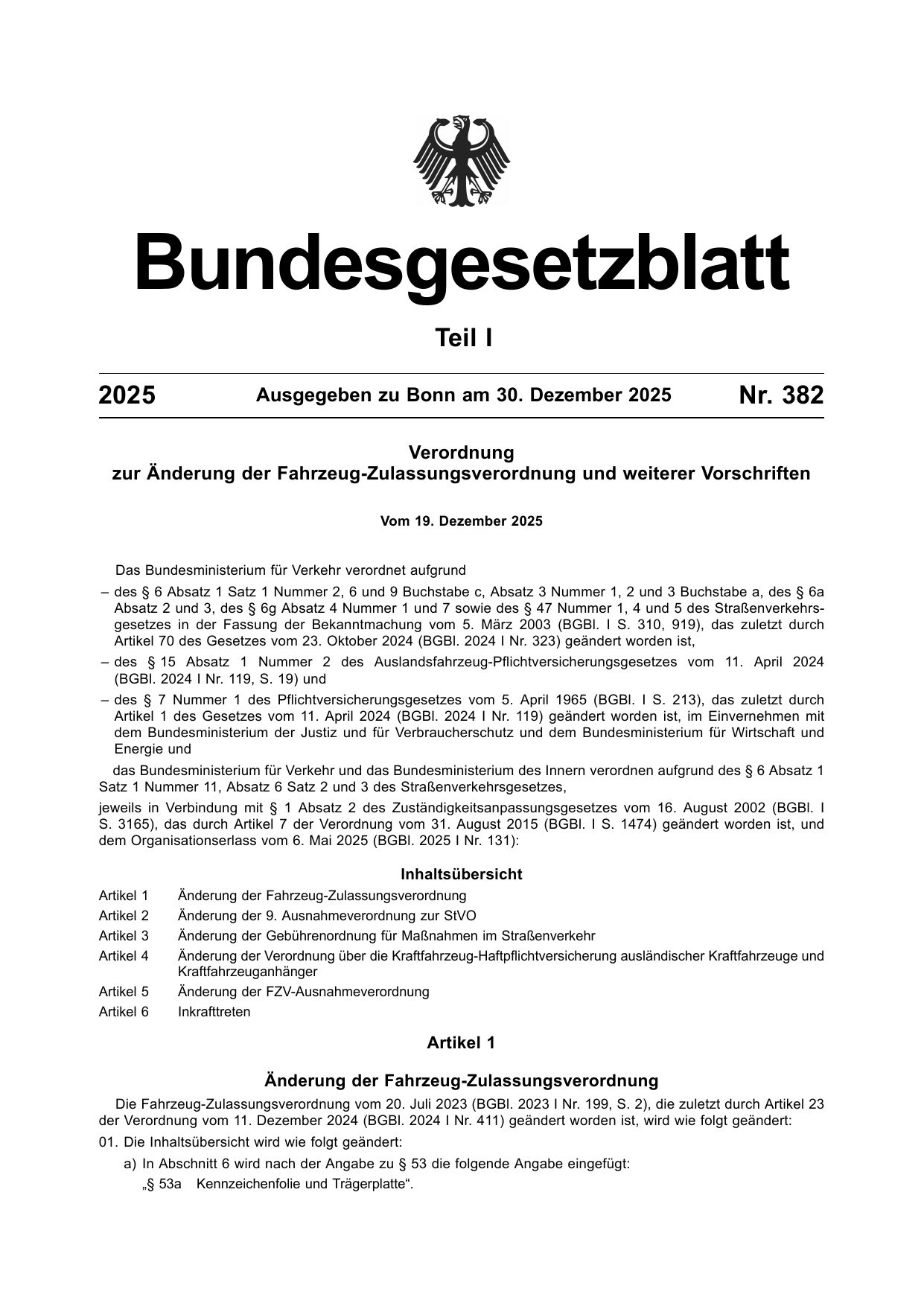 BGBl. 2025, Seite 1 — Originalseite als Abbildung