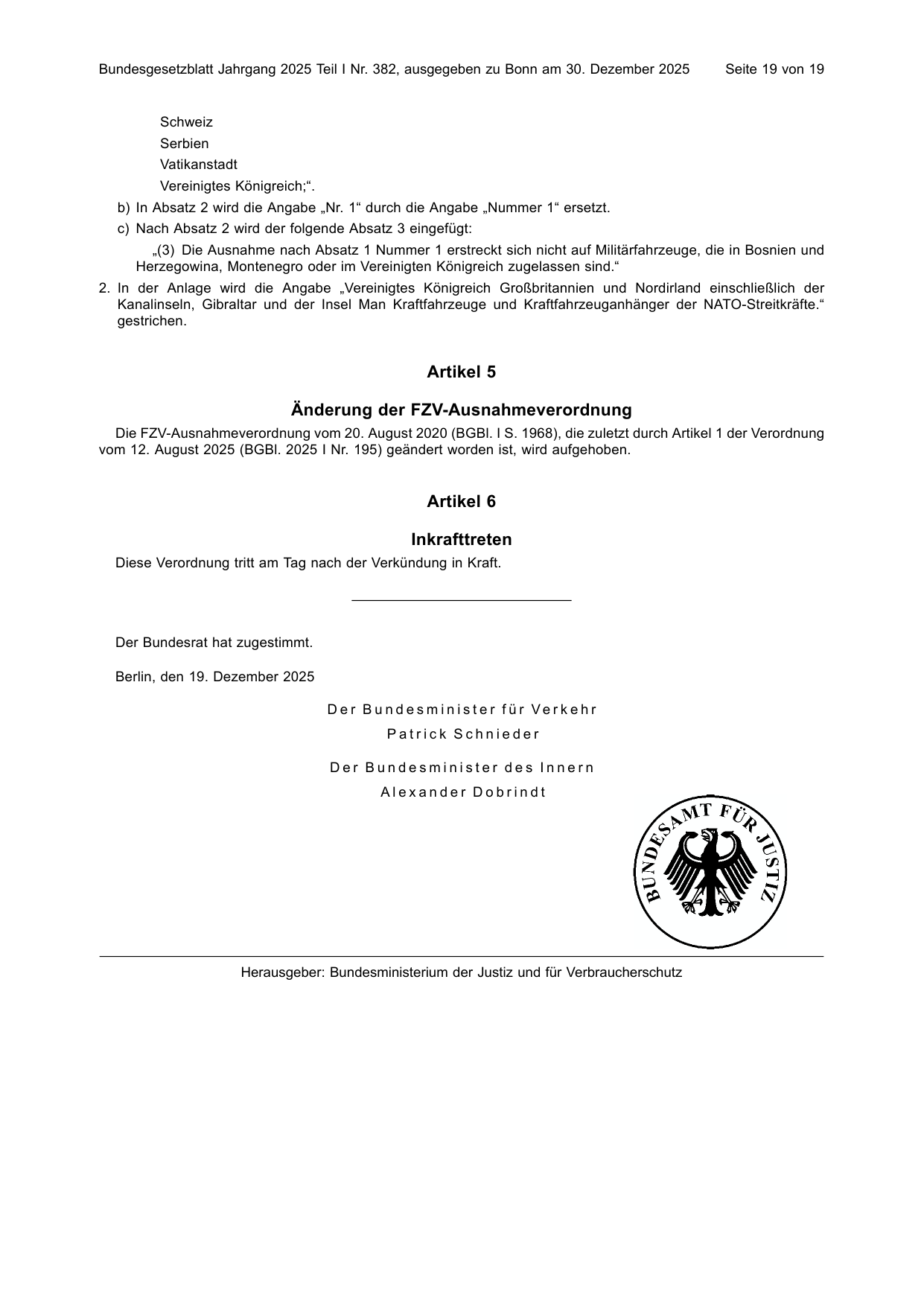 BGBl. 2025, Seite 19 — Originalseite als Abbildung