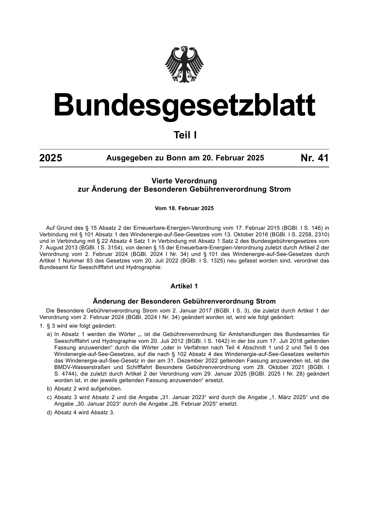 BGBl. 2025, Seite 1 — Originalseite als Abbildung