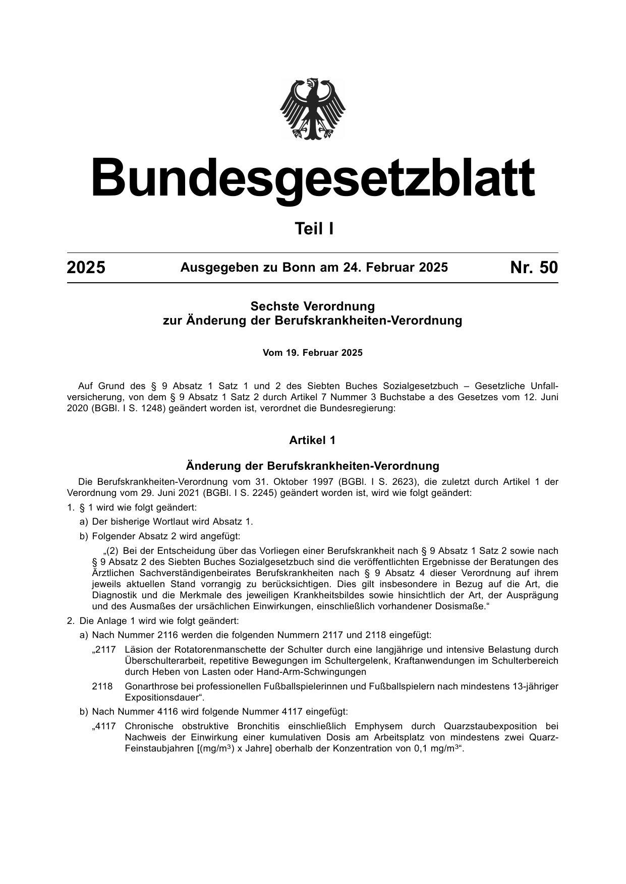 BGBl. 2025, Seite 1 — Originalseite als Abbildung