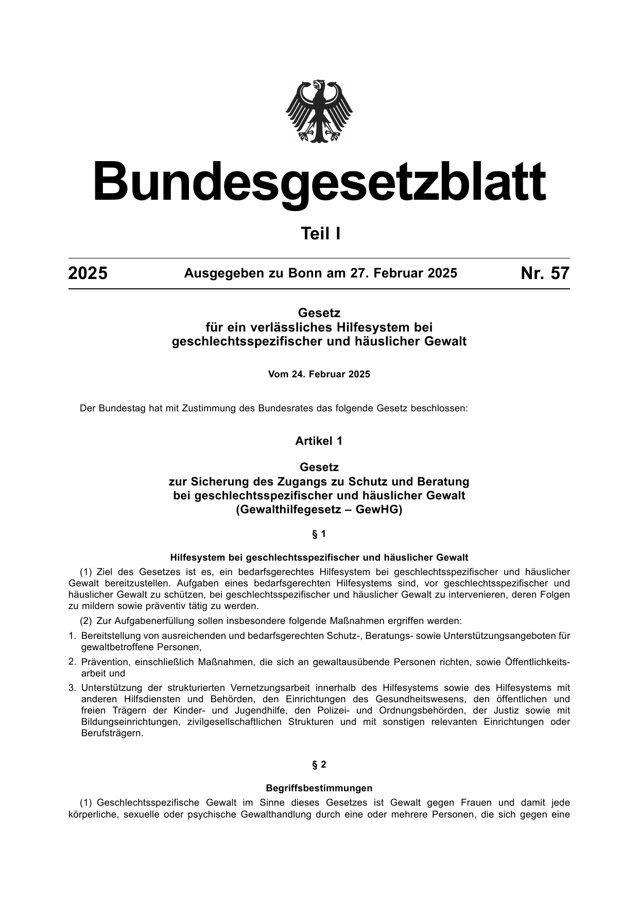 BGBl. 2025, Seite 1 — Originalseite als Abbildung
