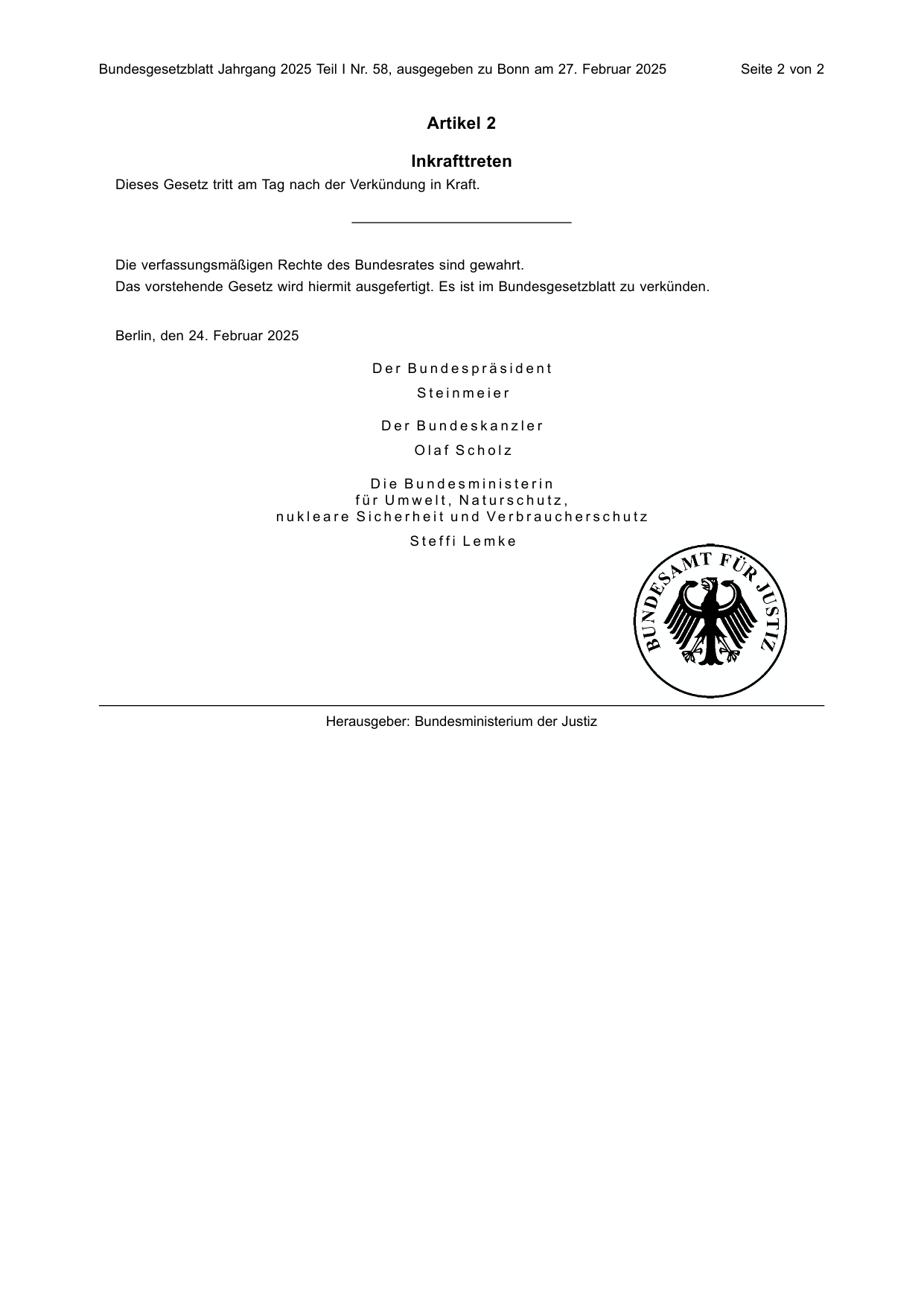 BGBl. 2025, Seite 2 — Originalseite als Abbildung