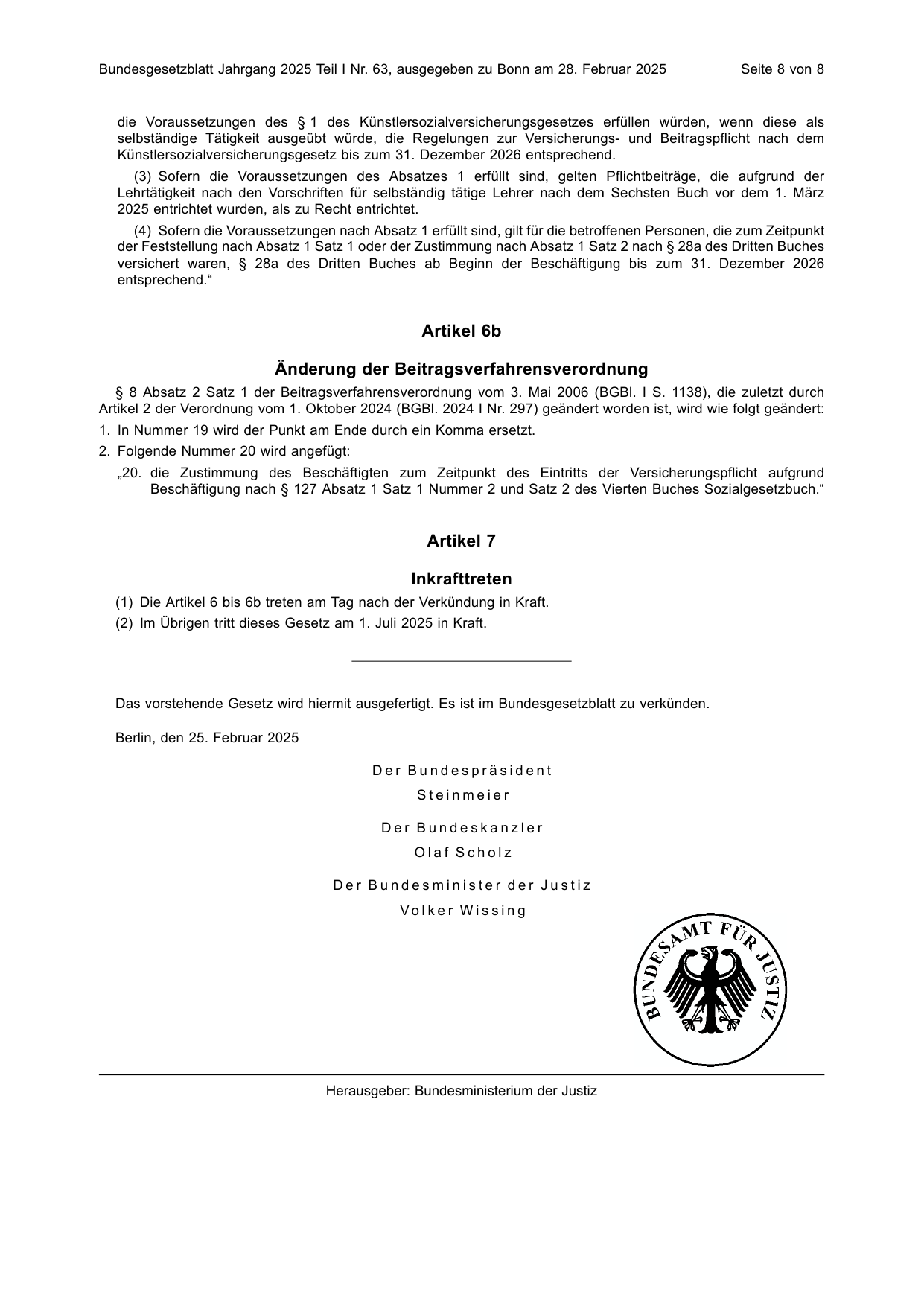 BGBl. 2025, Seite 8 — Originalseite als Abbildung