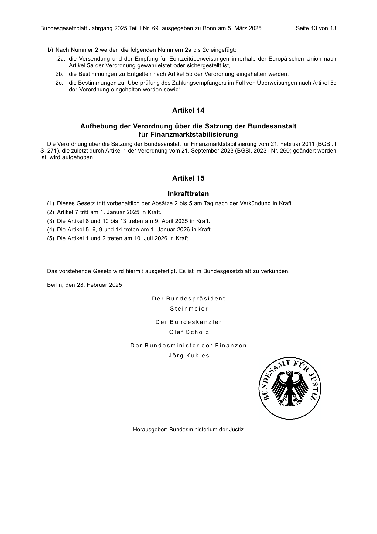 BGBl. 2025, Seite 13 — Originalseite als Abbildung