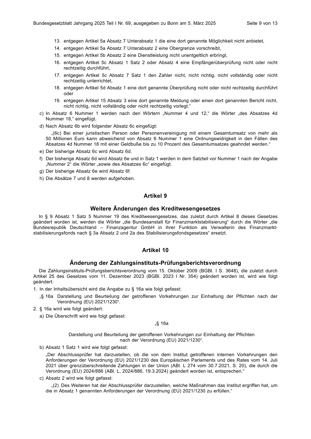 BGBl. 2025, Seite 9 — Originalseite als Abbildung