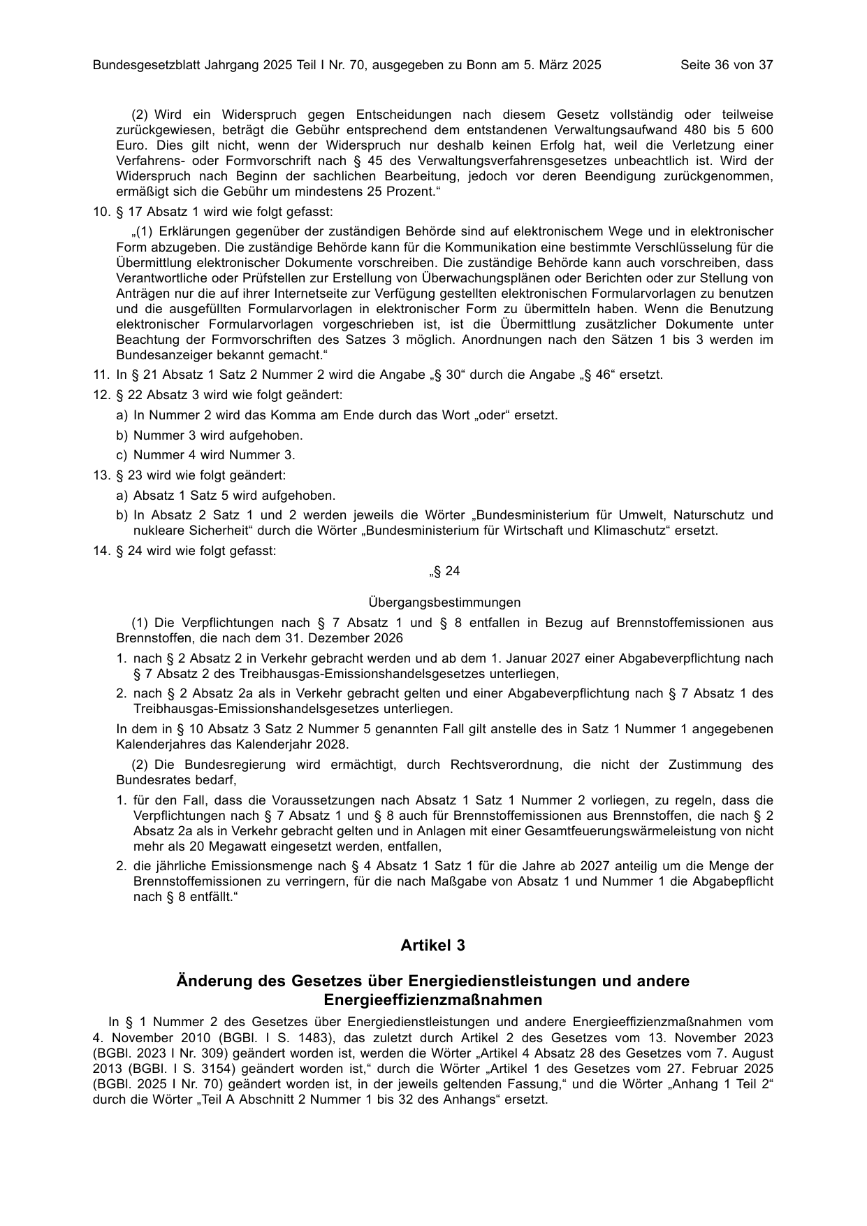 BGBl. 2025, Seite 36 — Originalseite als Abbildung