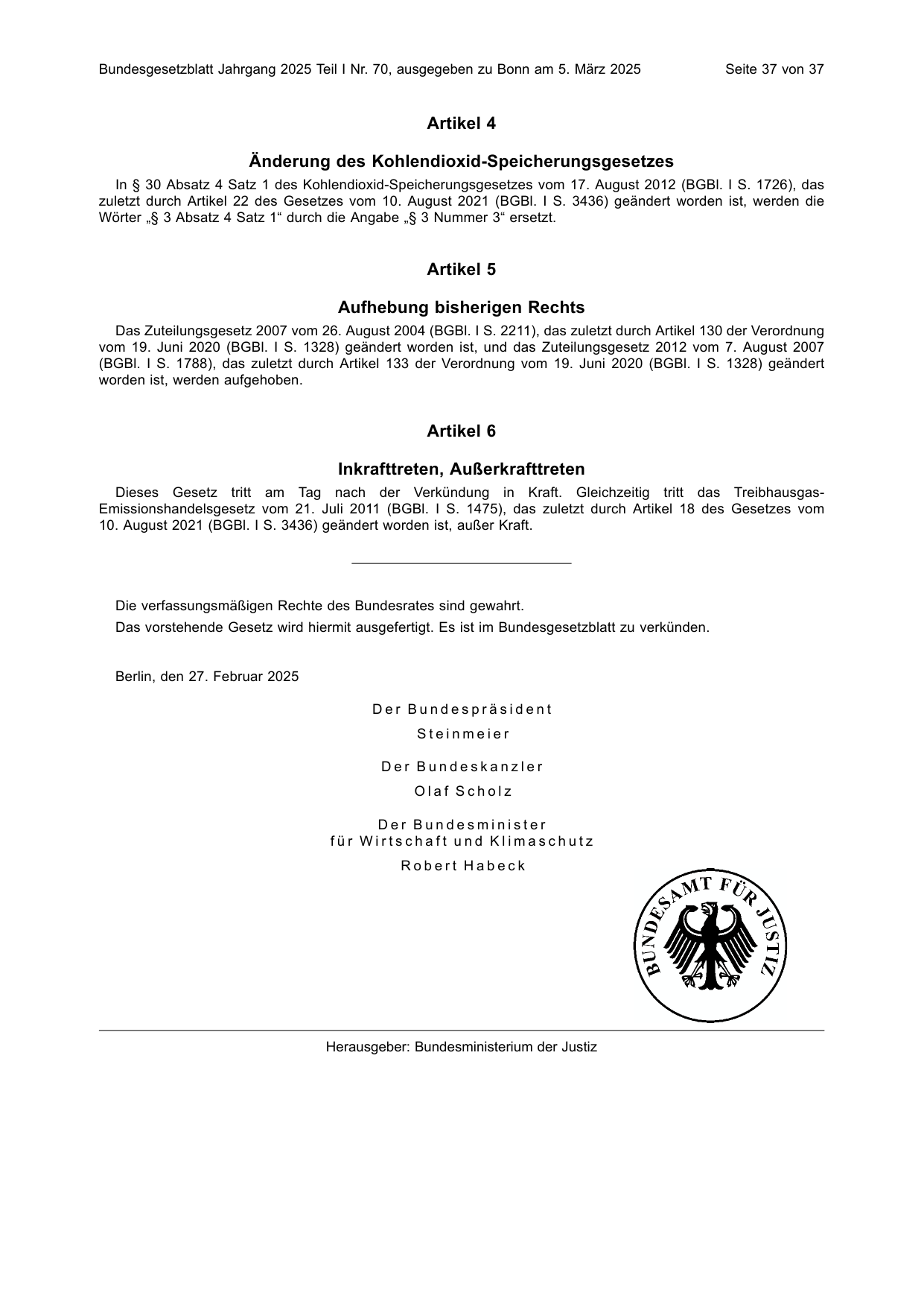 BGBl. 2025, Seite 37 — Originalseite als Abbildung