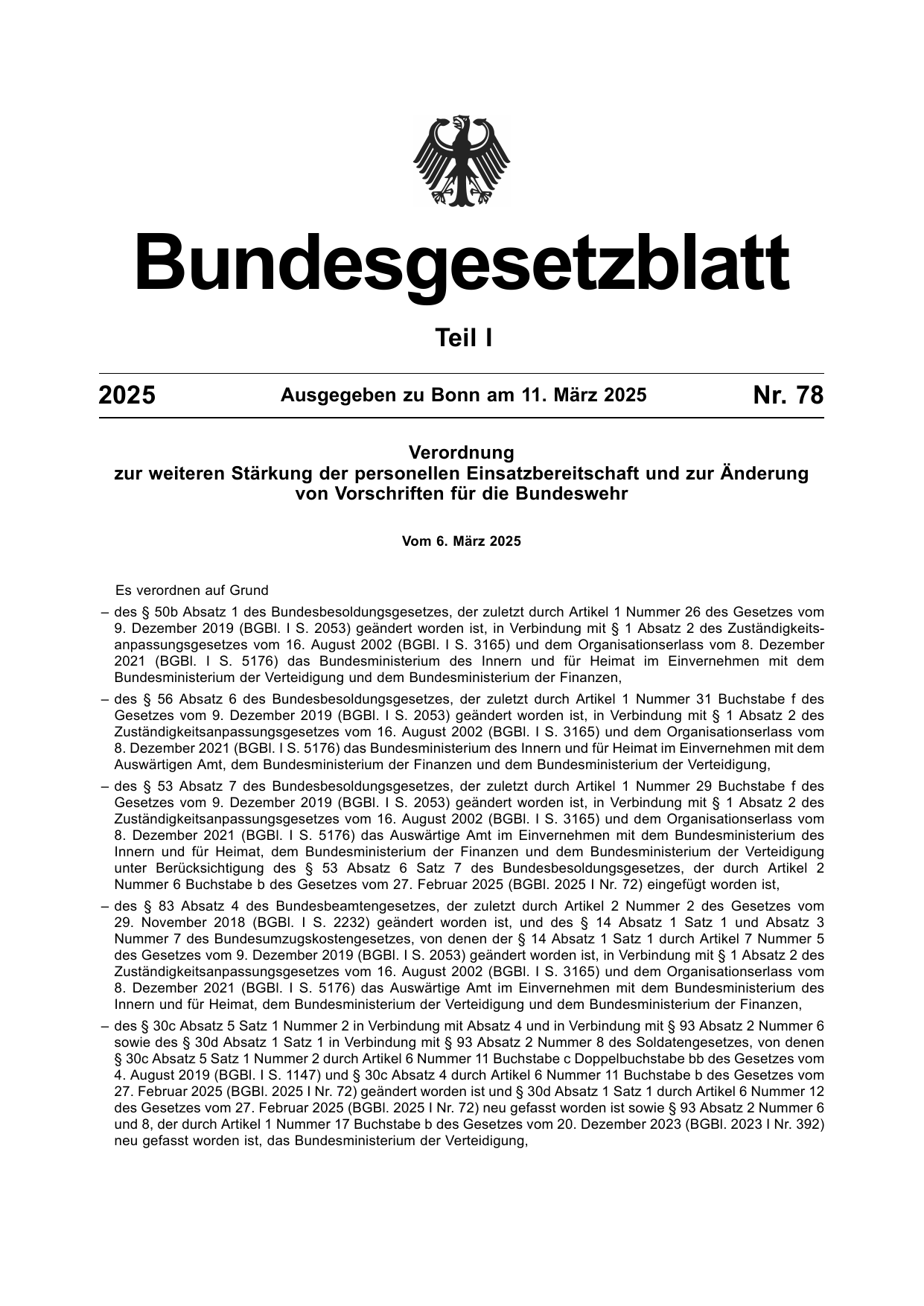 BGBl. 2025, Seite 1 — Originalseite als Abbildung