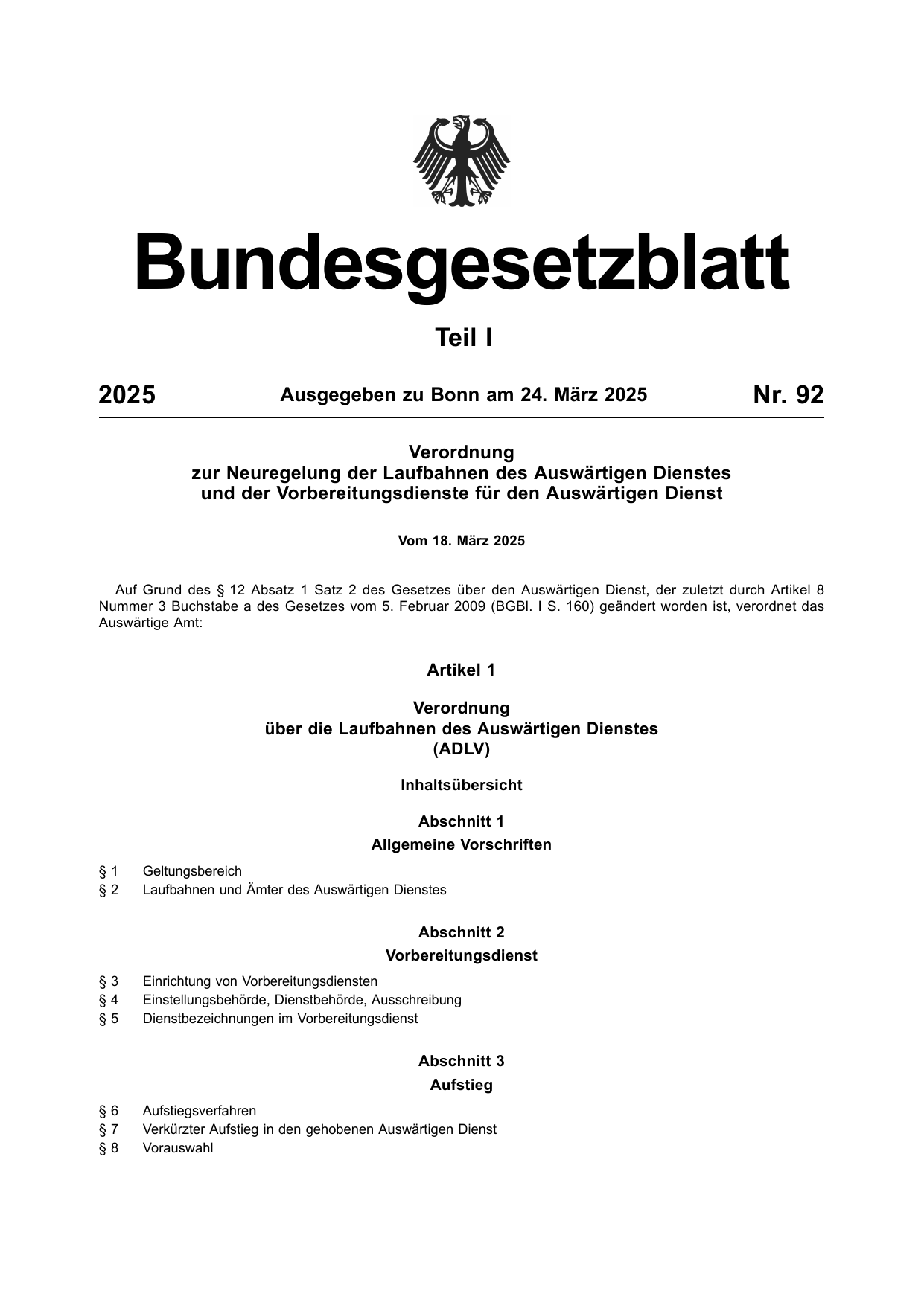 BGBl. 2025, Seite 1 — Originalseite als Abbildung