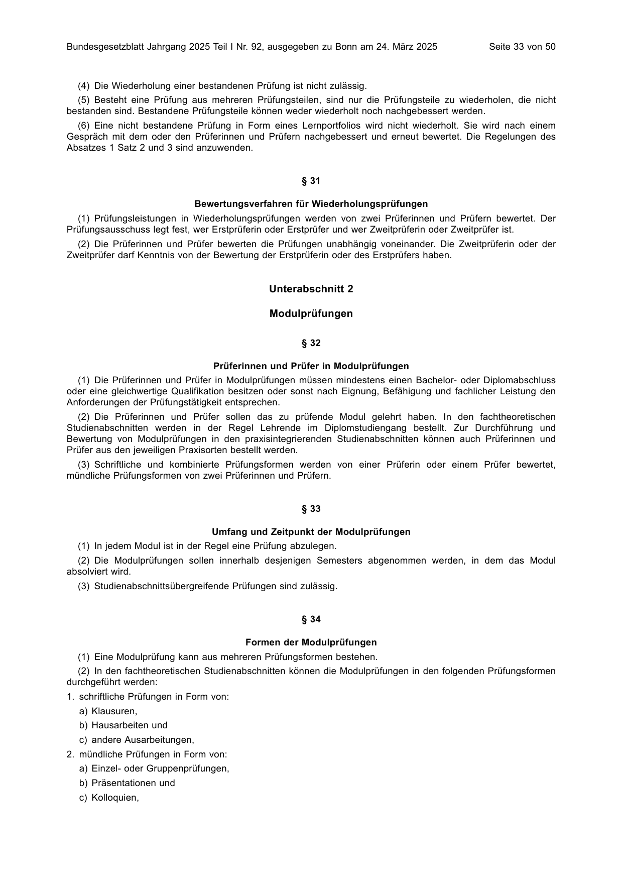BGBl. 2025, Seite 33 — Originalseite als Abbildung