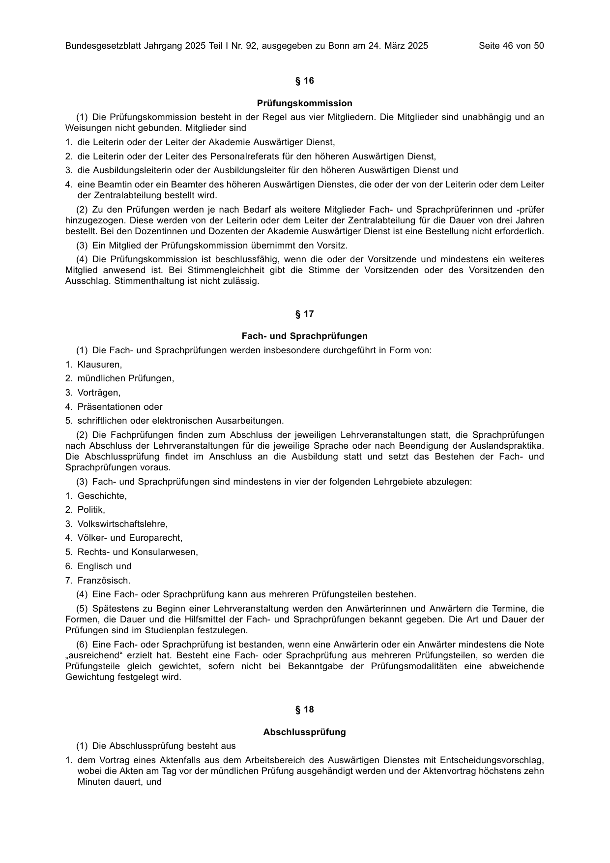 BGBl. 2025, Seite 46 — Originalseite als Abbildung