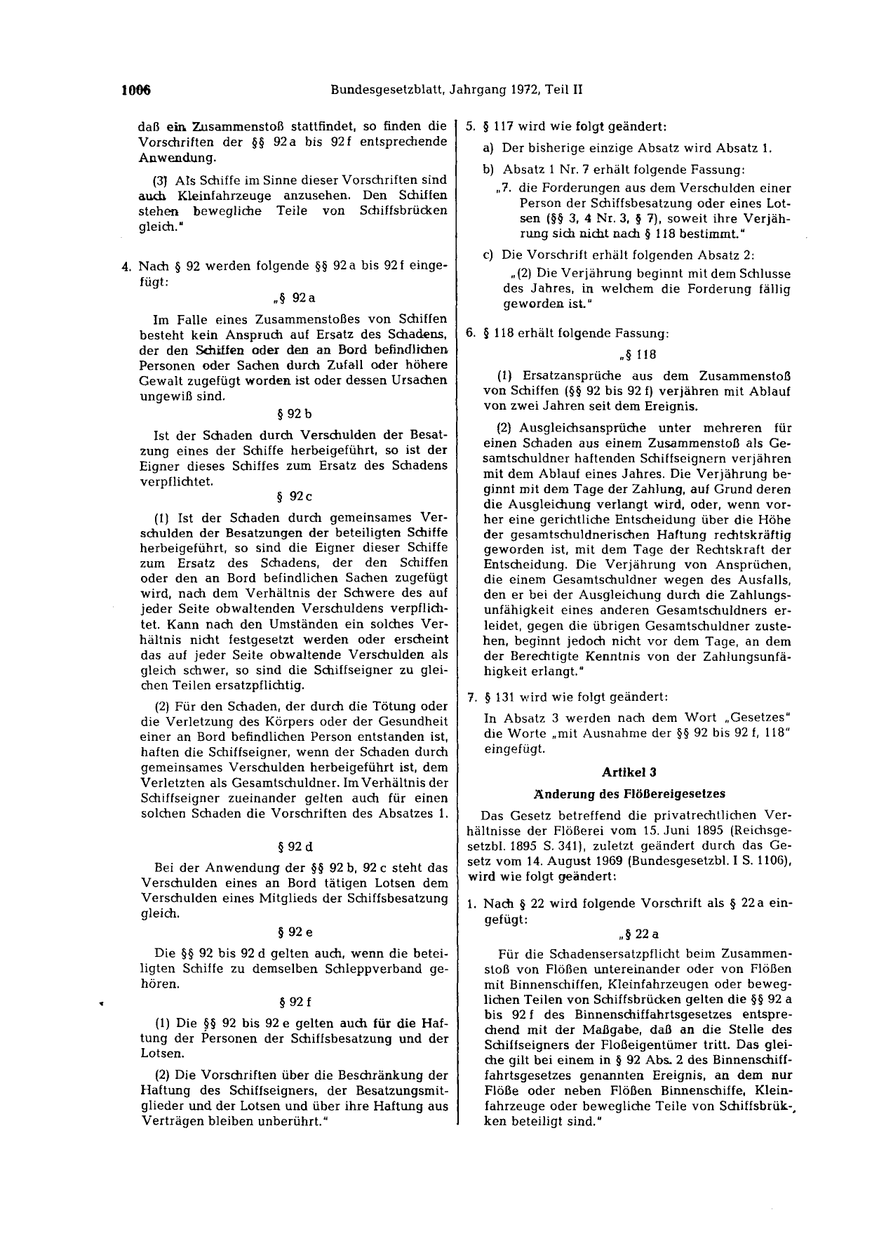 BGBl. 1972, Seite 1006 — Originalseite als Abbildung
