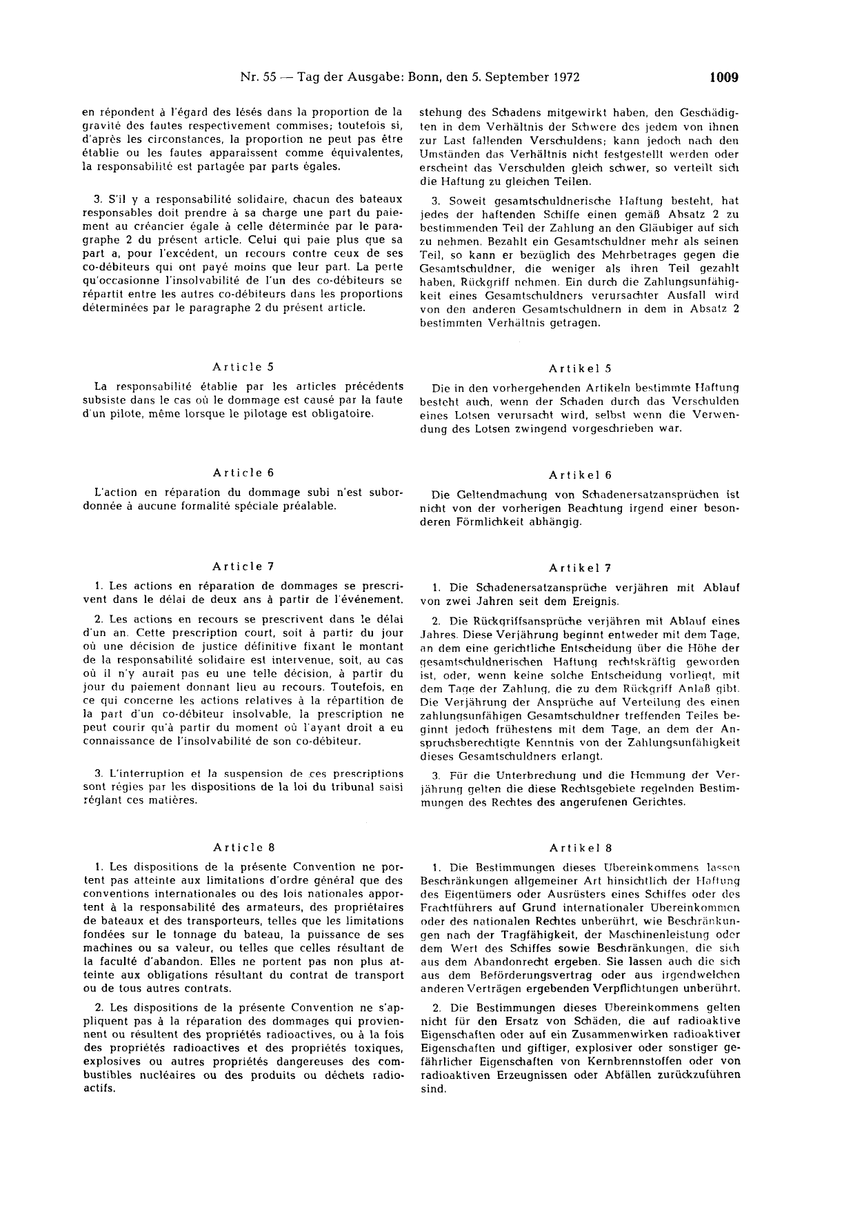 BGBl. 1972, Seite 1009 — Originalseite als Abbildung